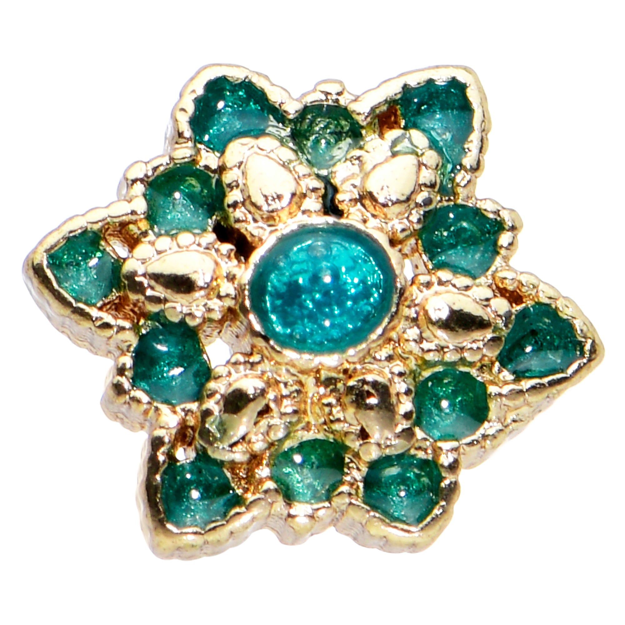 20G 1/4 Blue Gem Gold Tone Snowflake Nose Bone