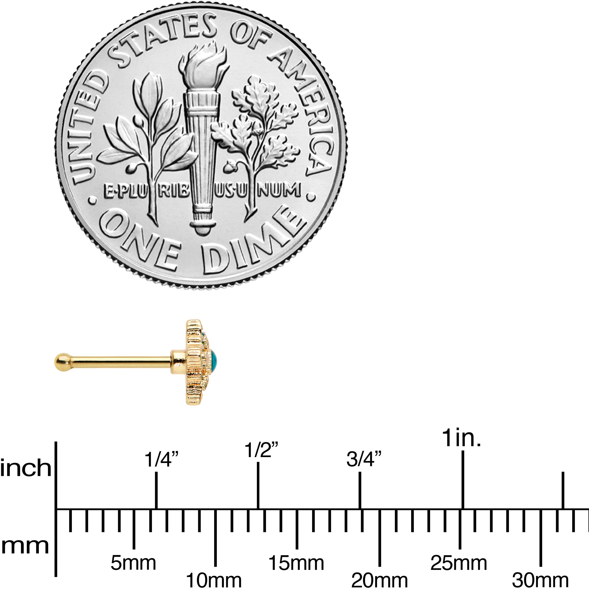 20G 1/4 Blue Gem Gold Tone Snowflake Nose Bone