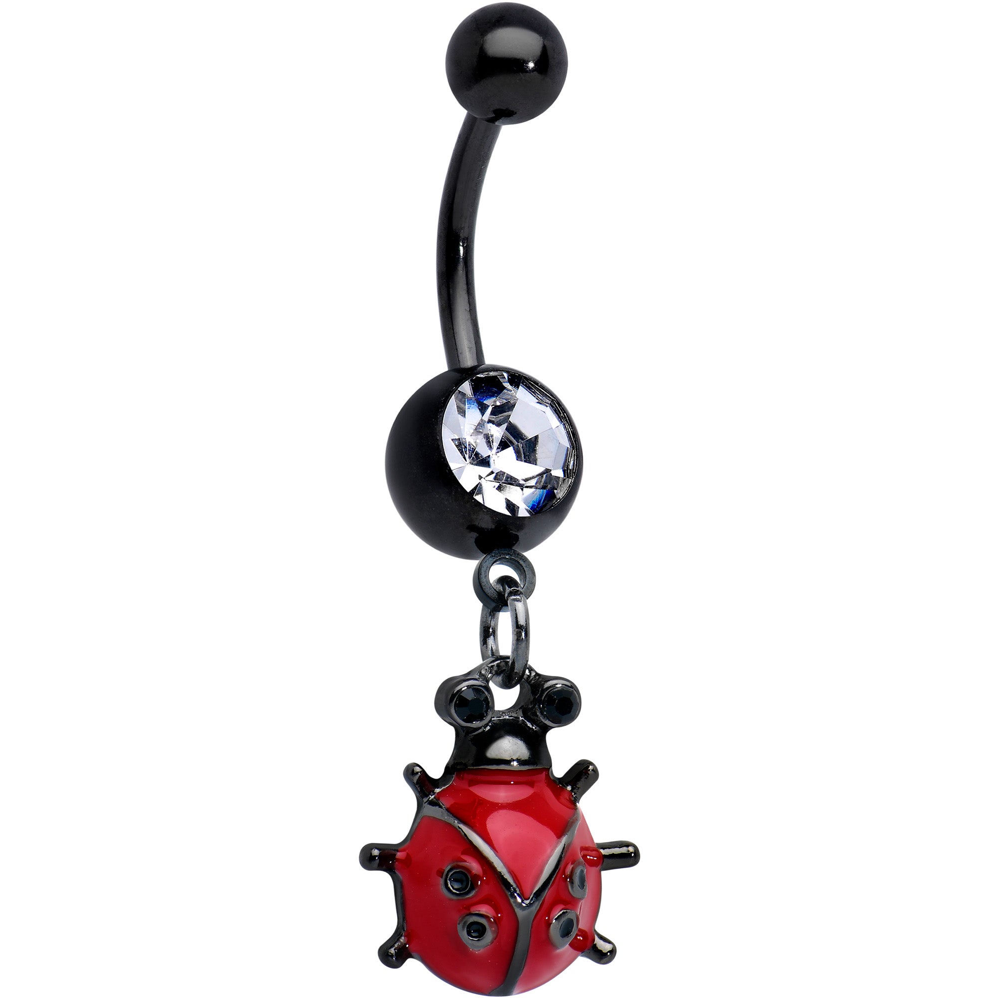 Clear Gem Black Classic Ladybug Insect Dangle Belly Ring