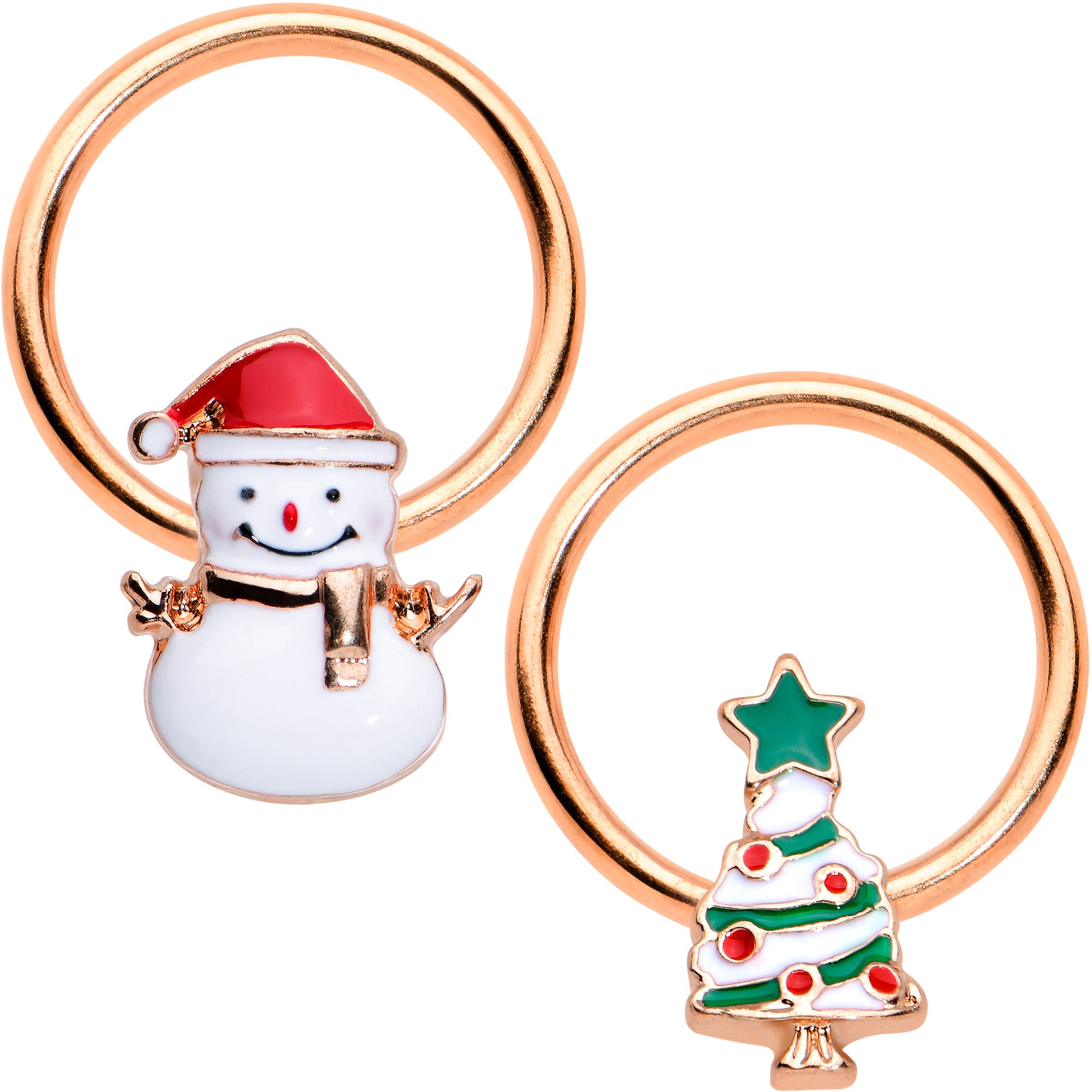 16G 3/8 Rose Gold Tone Snowman Christmas BCR Horseshoe Set of 4