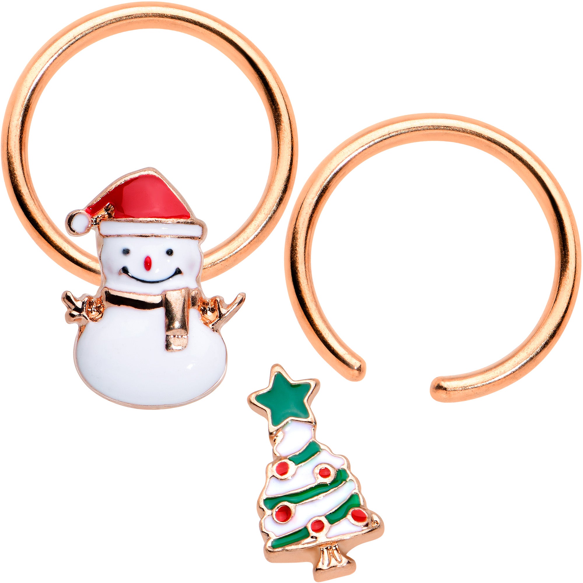 16G 3/8 Rose Gold Tone Snowman Christmas BCR Horseshoe Set of 4