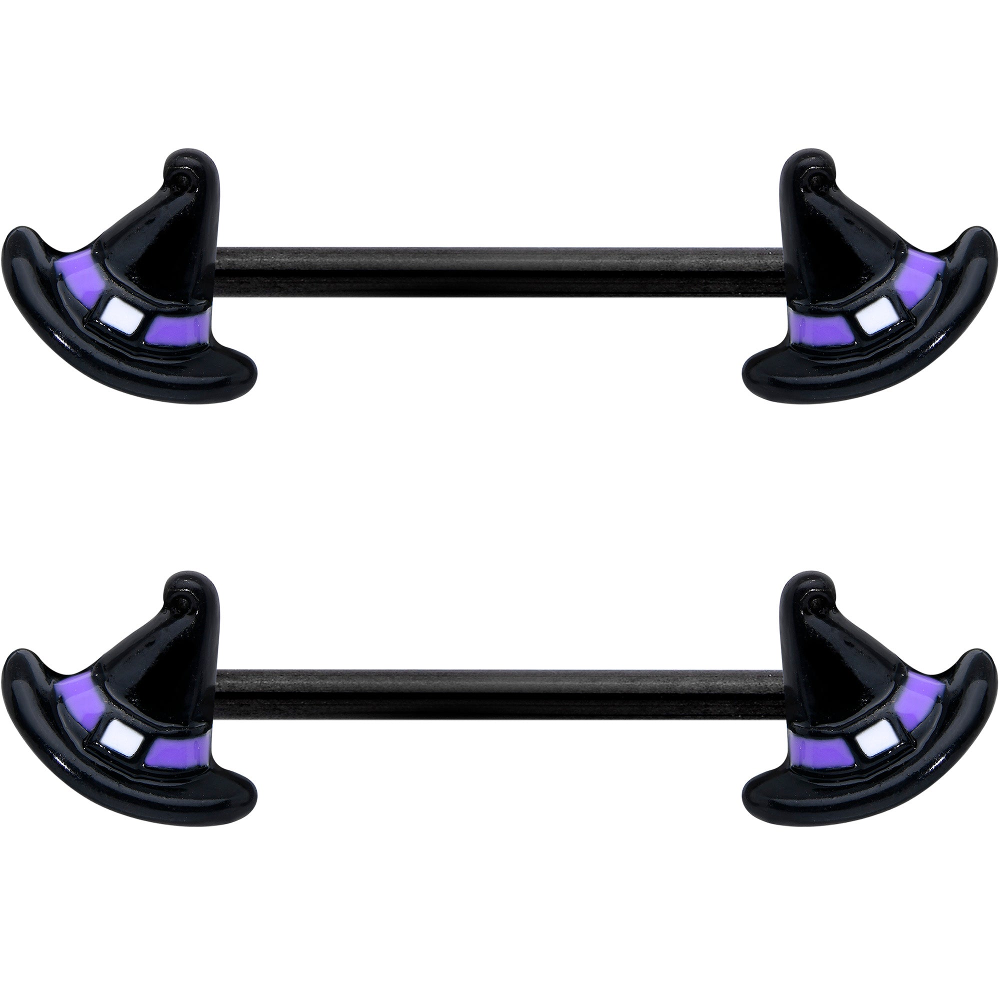 14G 5/8 Black Purple Band Witch Hat Halloween Nipple Ring Set