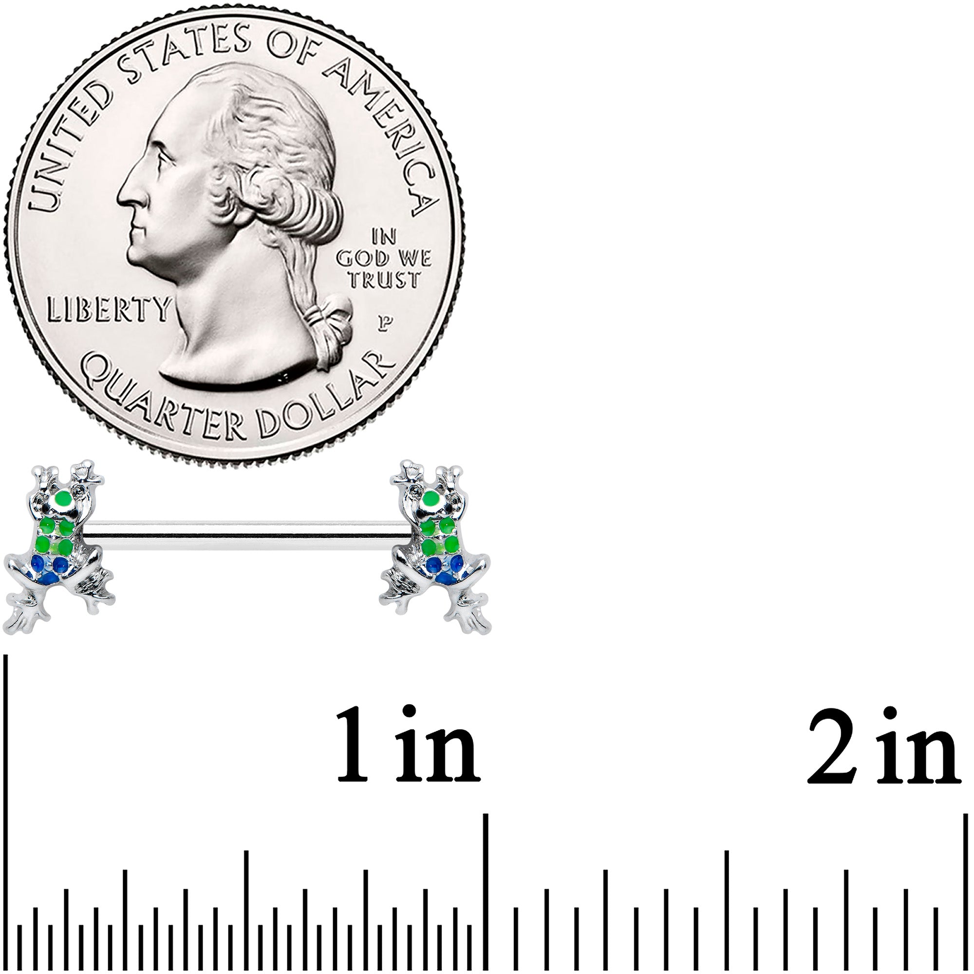 14G 9/16 Clear Gem Polka Dot Frog Barbell Nipple Ring Set