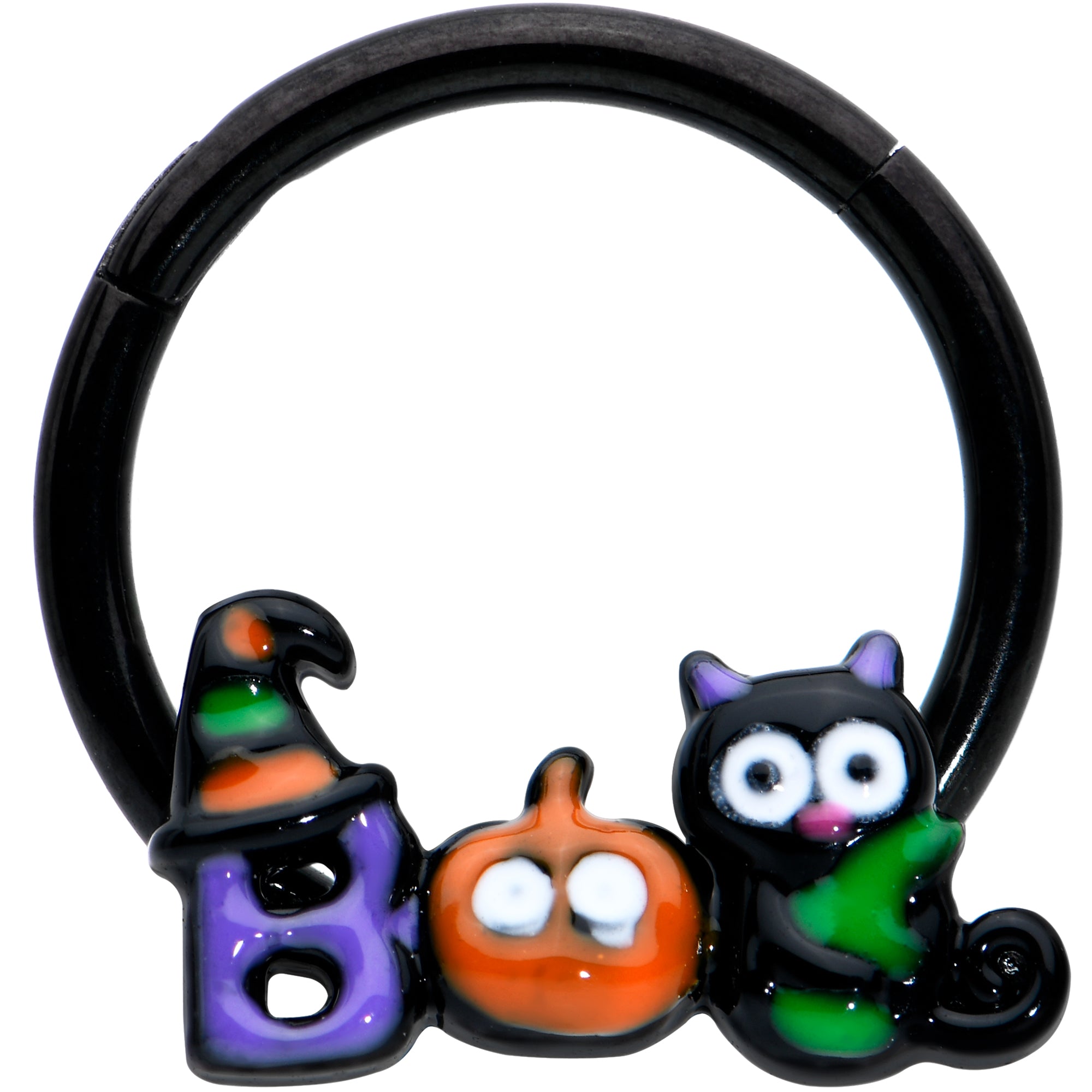 16G 3/8 Black Boo Party Halloween Hinged Segment Ring