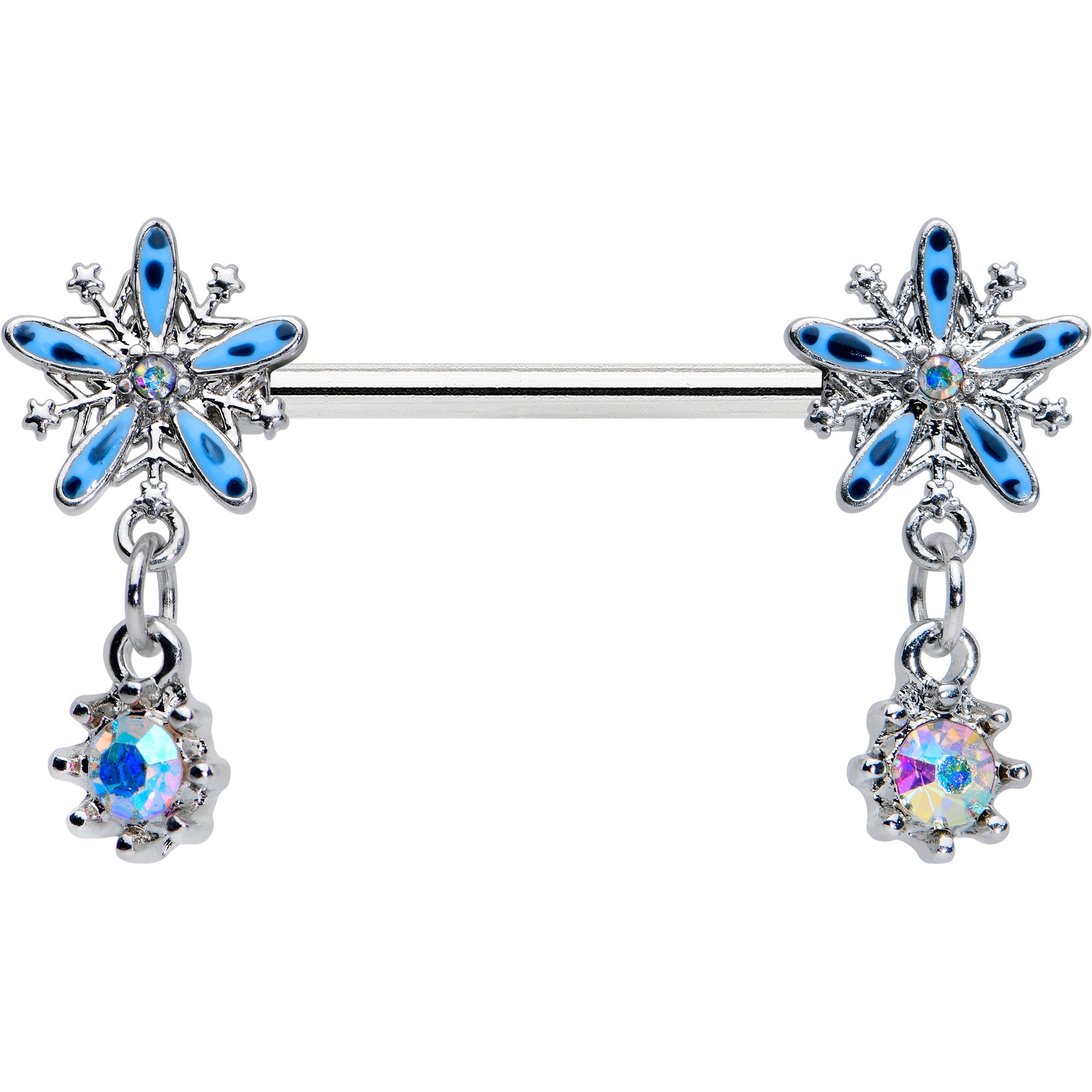 14G 9/16 Aurora Gem Snowflake Blues Christmas Nipple Ring Set