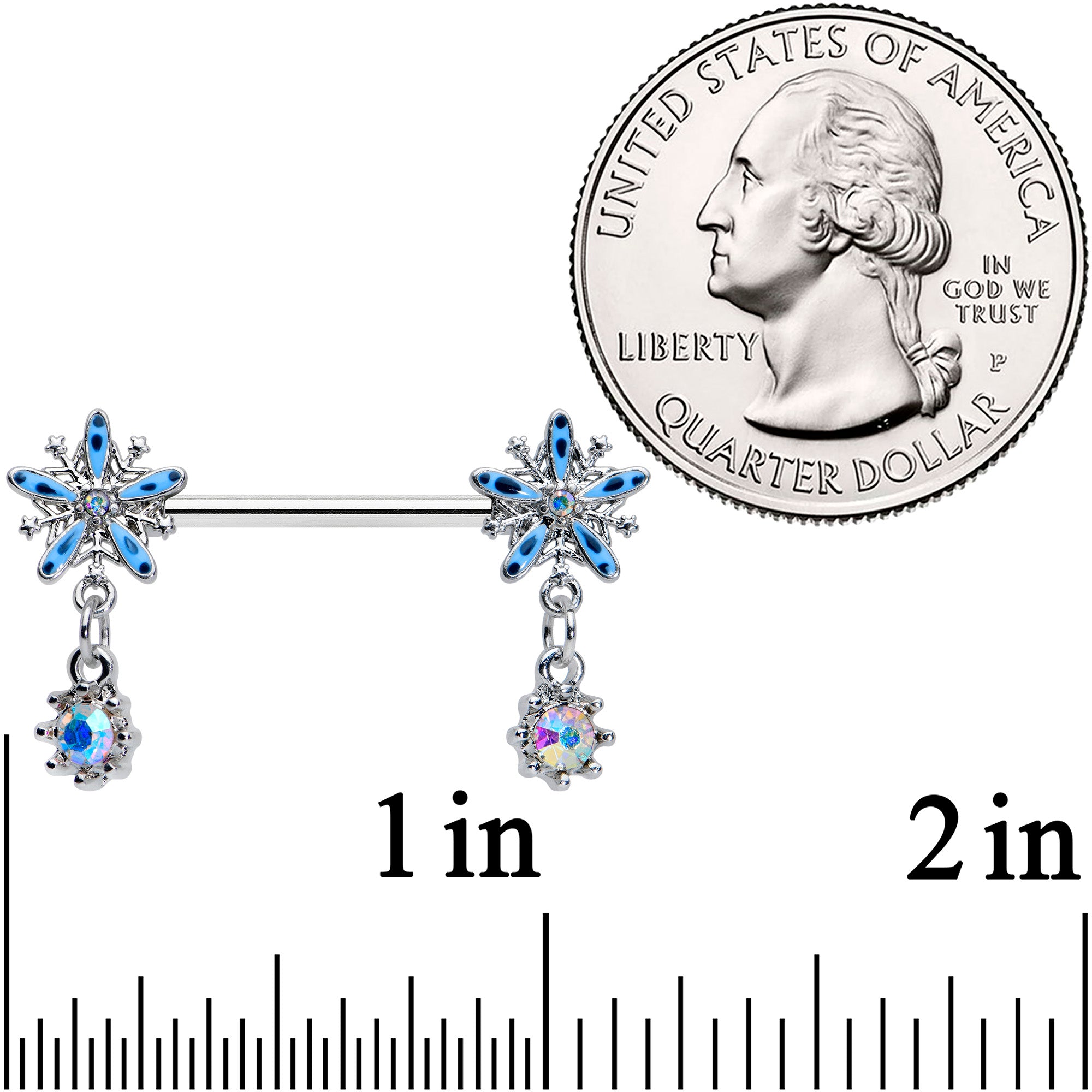 14G 9/16 Aurora Gem Snowflake Blues Christmas Nipple Ring Set