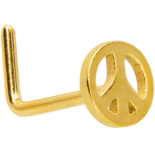 20 Gauge 1/4 Gold Tone Simple Peace Sign L Shape Nose Ring