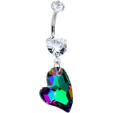 Clear Vitrail CZ Gem Triple Glam Heart Valentines Day Dangle Belly Ring