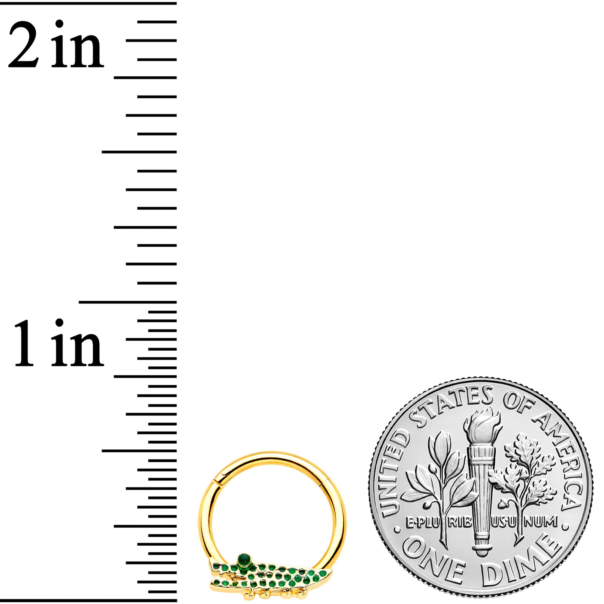 16G 3/8 Gold Tone Hungry Green Alligator Hinged Segment Ring