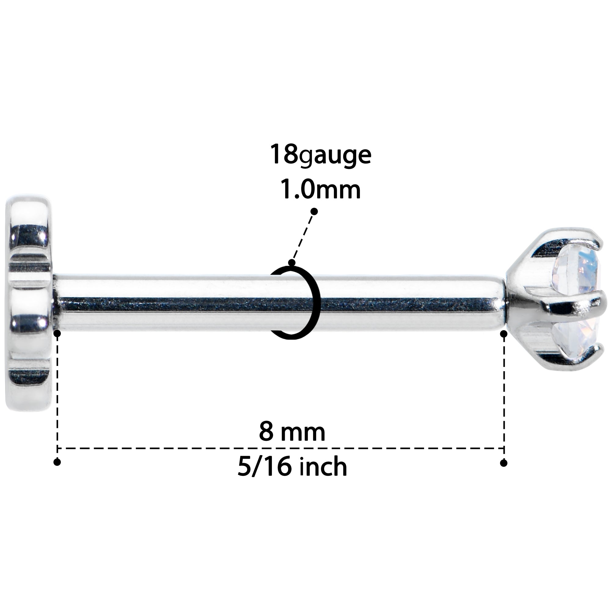 18G 5/16 Aurora CZ G23 Titanium Threadless Flower Labret Tragus