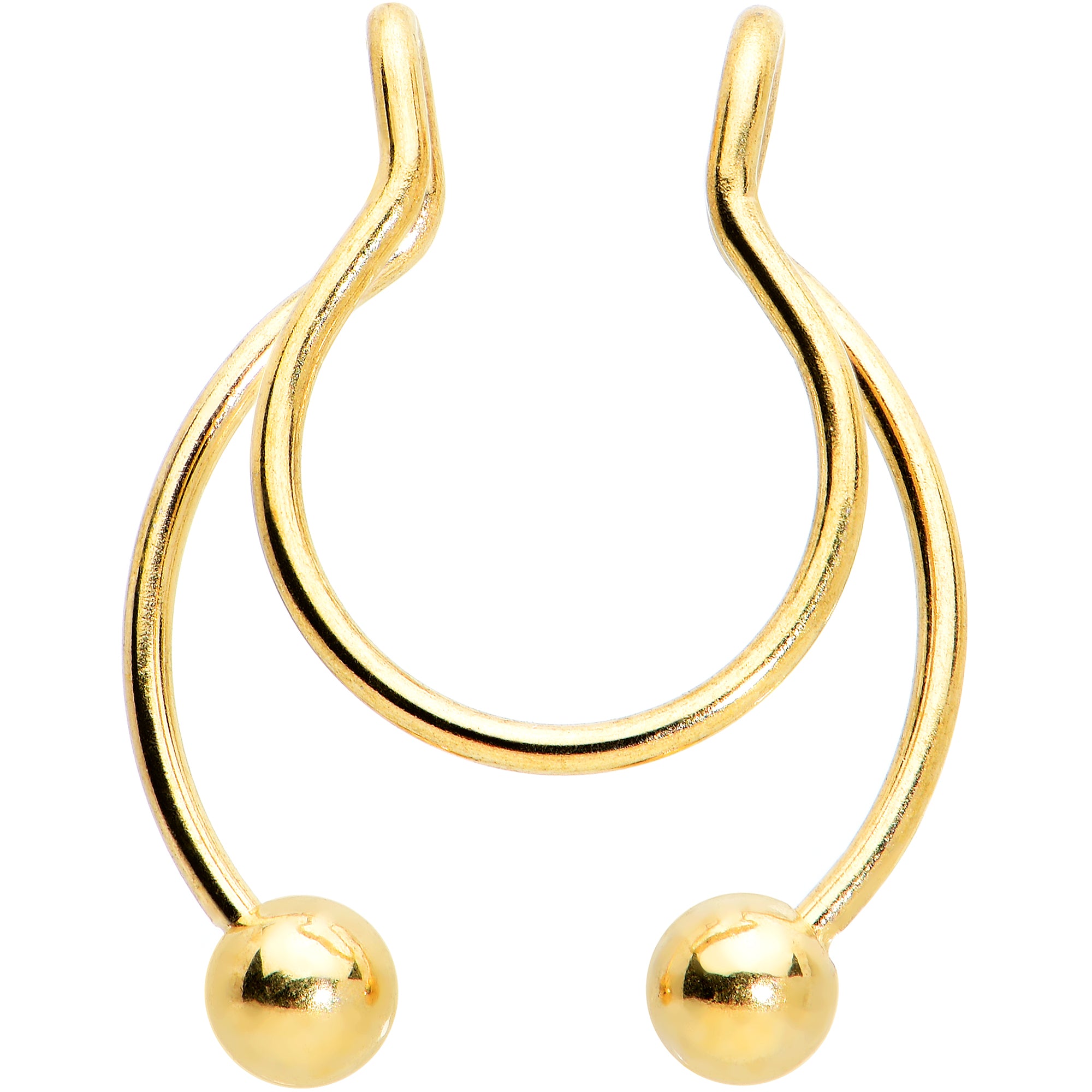 Gold Tone Horseshoe Ball Fake Septum Ring Nipple and Clip on Earring