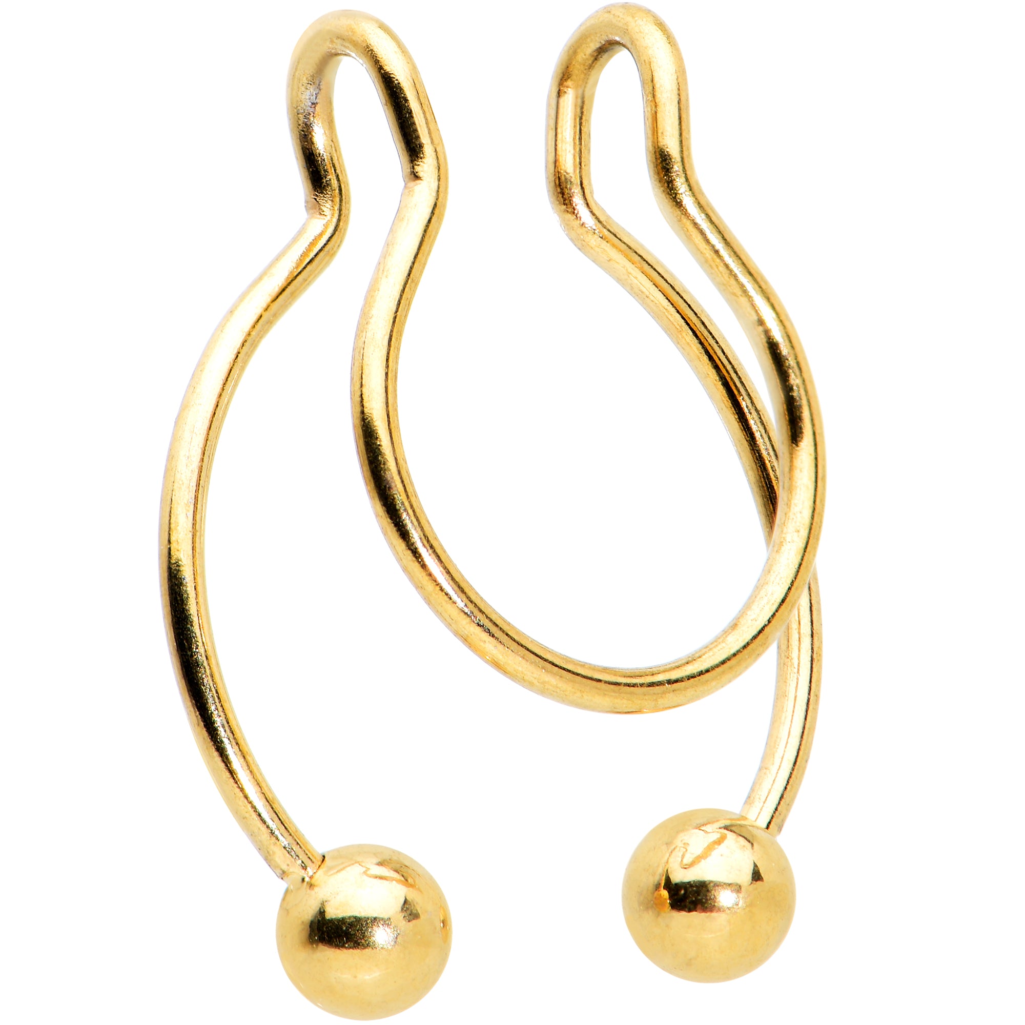 Gold Tone Horseshoe Ball Fake Septum Ring Nipple and Clip on Earring