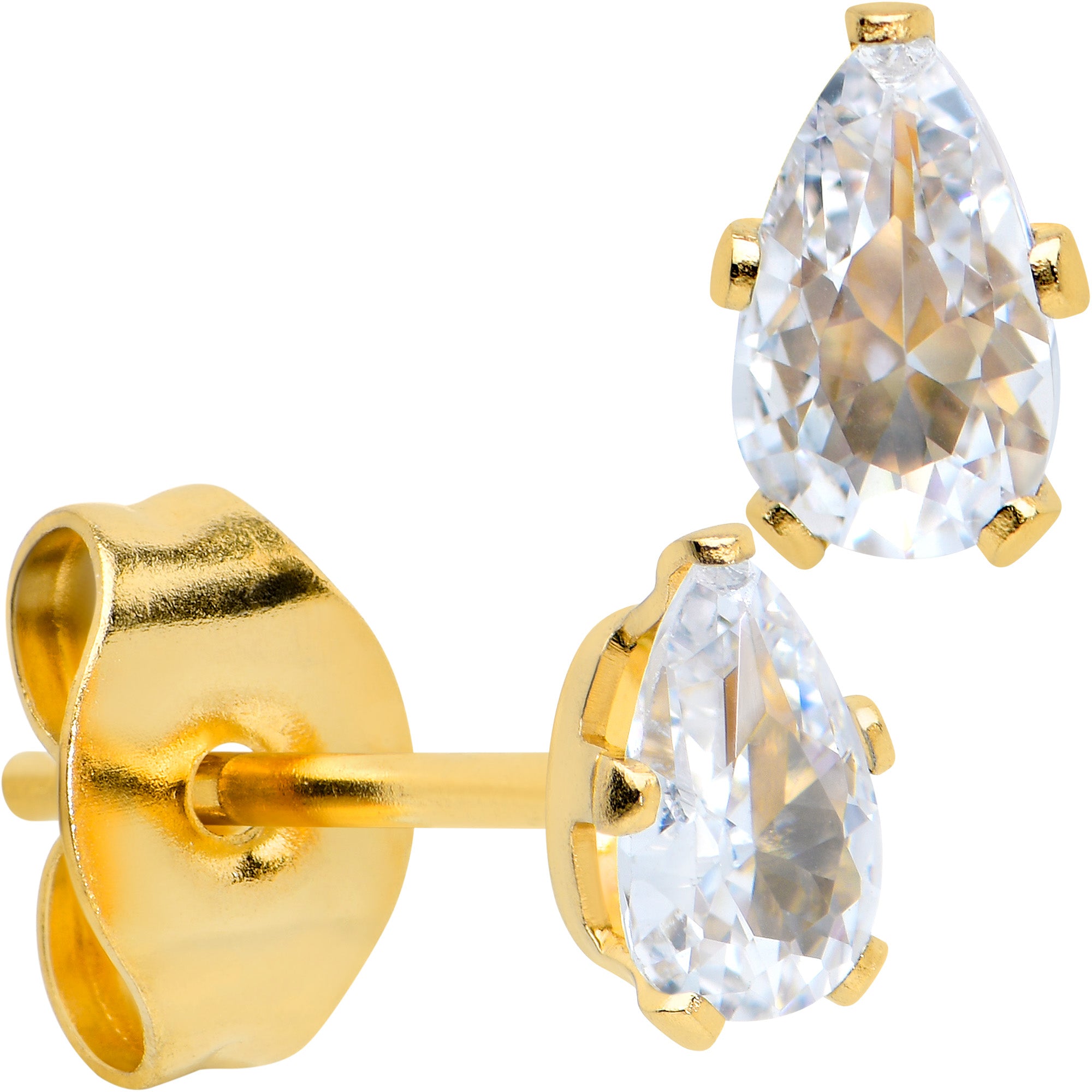 CZ Teardrop Clear Gold Tone Stainless Steel Stud Earrings 3mm to 7mm