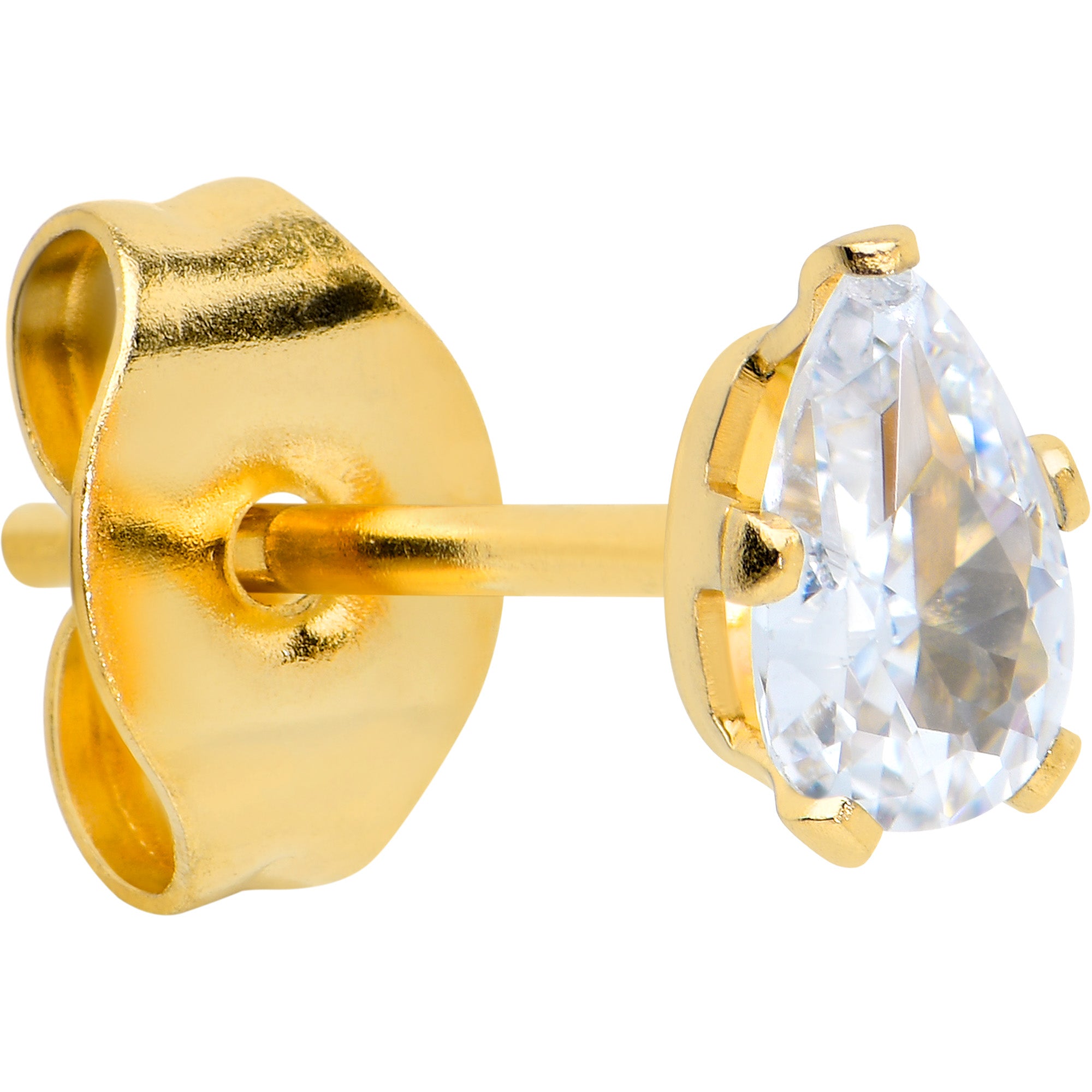 CZ Teardrop Clear Gold Tone Stainless Steel Stud Earrings 3mm to 7mm