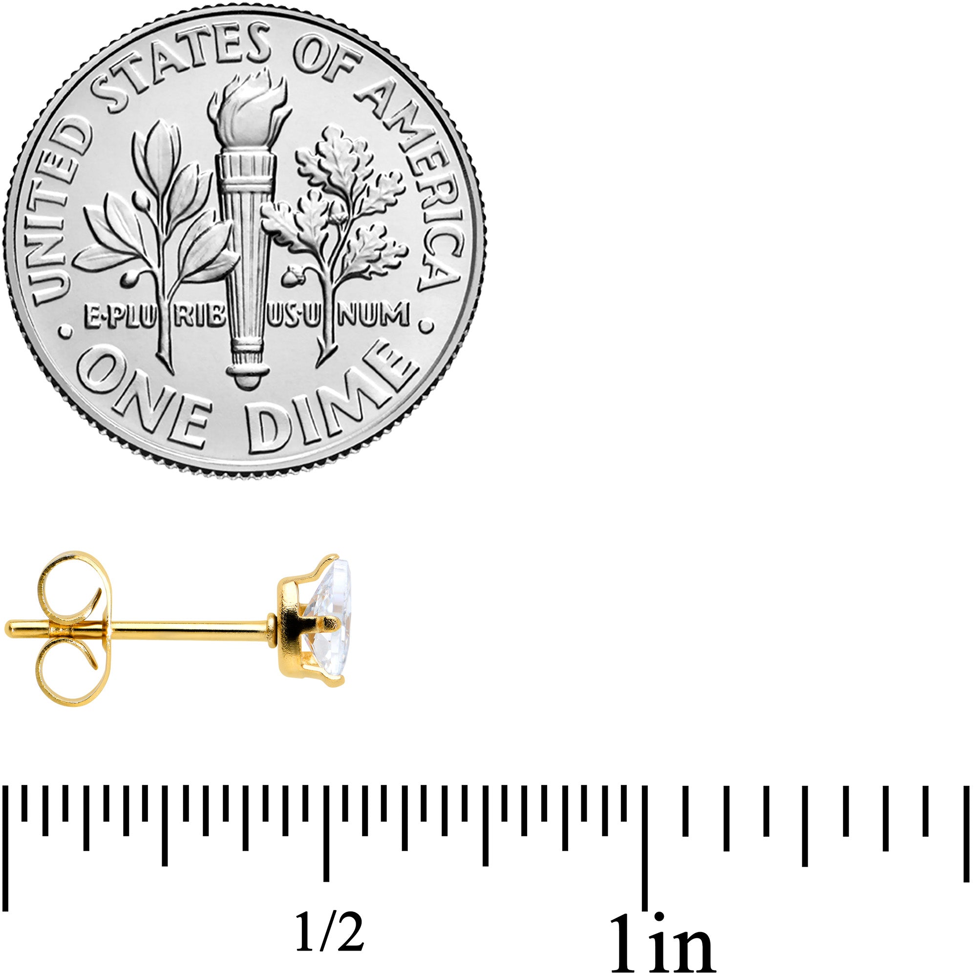 CZ Teardrop Clear Gold Tone Stainless Steel Stud Earrings 3mm to 7mm