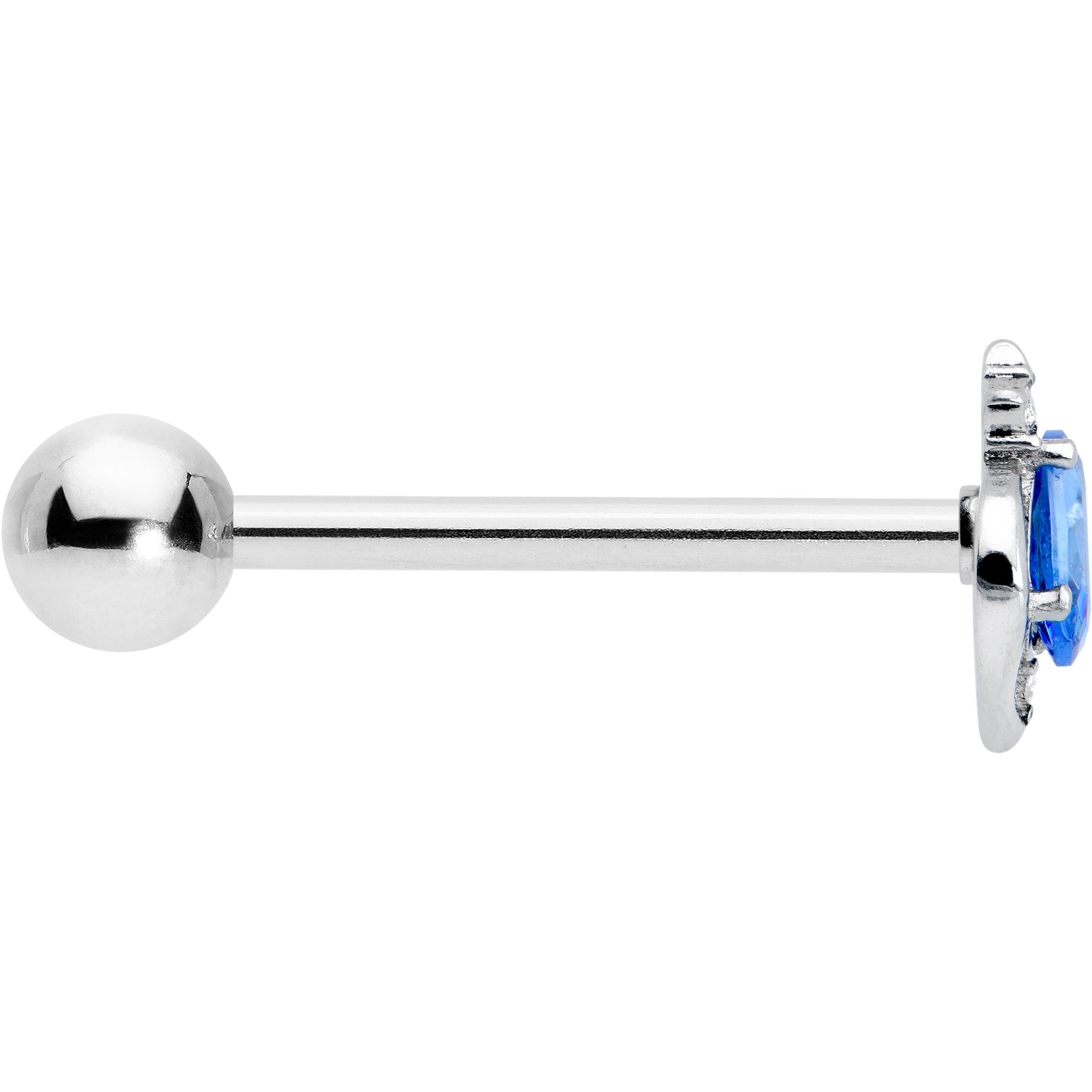 Clear Blue Gem Oval Swirl Barbell Tongue Ring