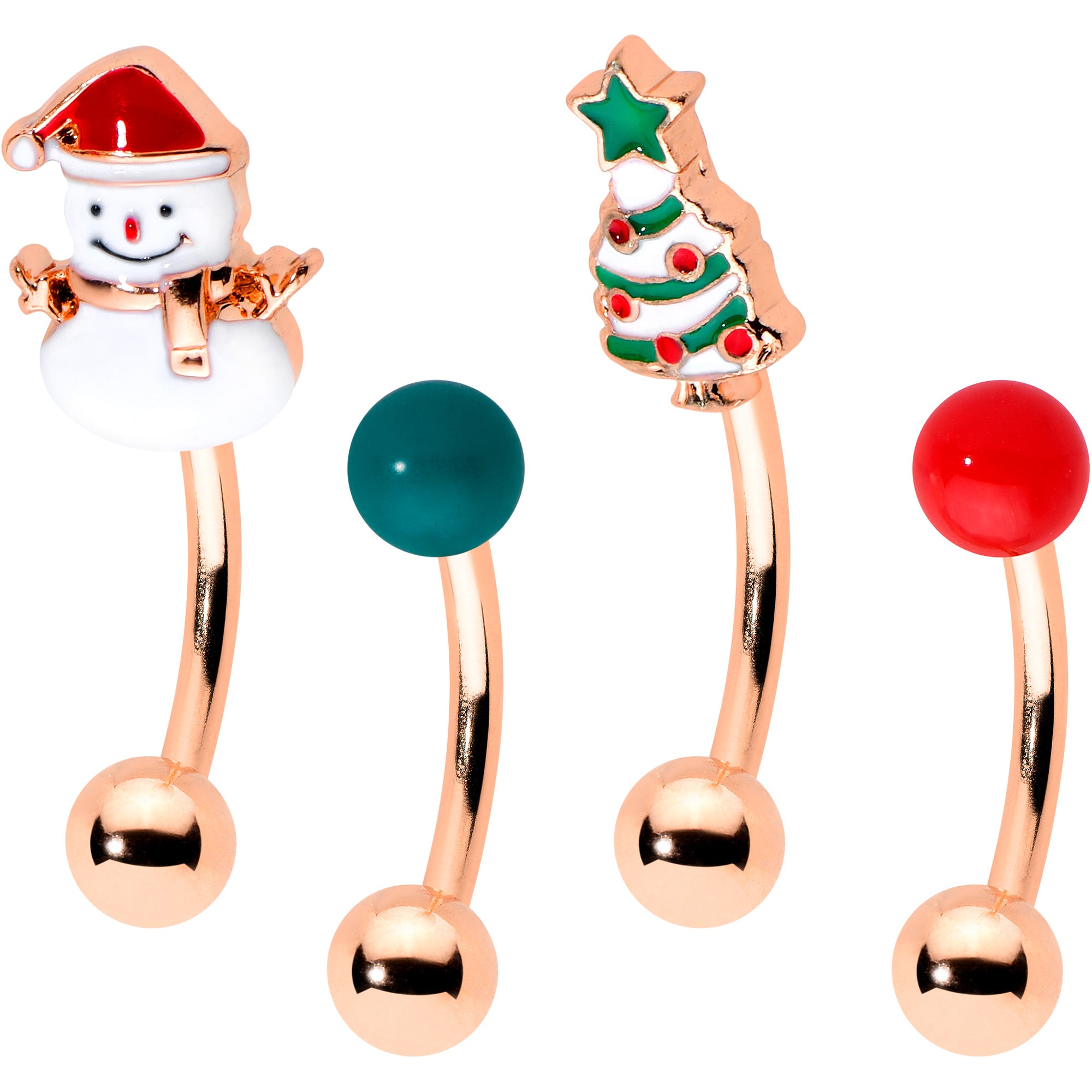 16 Gauge 5/16 Rosy Hue Snowman Christmas Curved Eyebrow Ring Set of 4