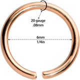 20 Gauge 1/4 Rose Gold Tone PVD Grade 23 Titanium Bendable Hoop Ring