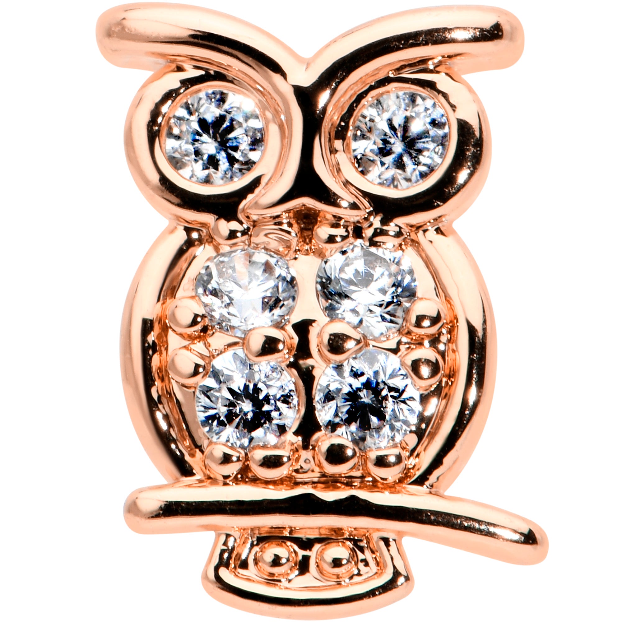16G 1/4 Clear CZ Gem Rosy Hue Owl Internal Thread Labret Tragus