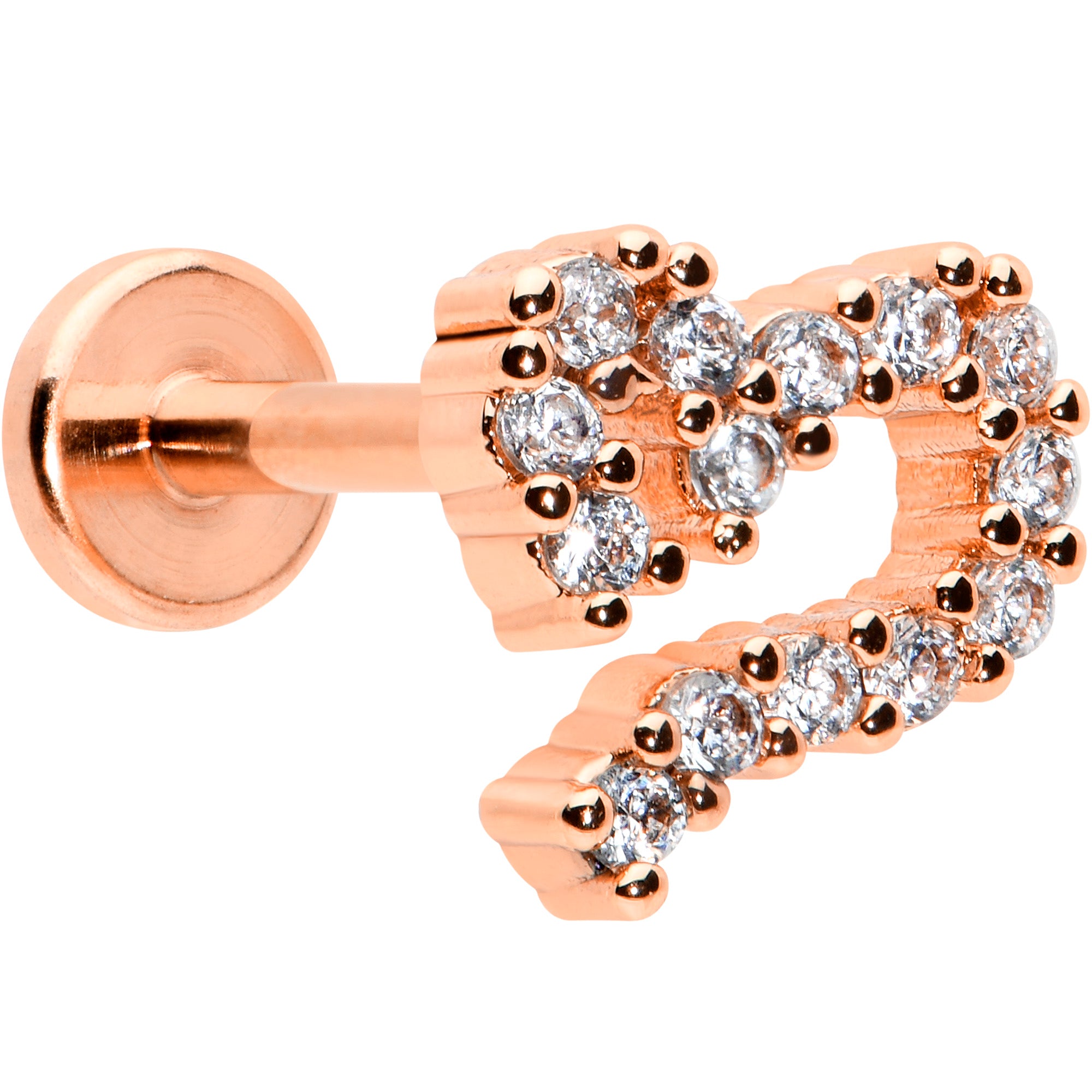 16G 5/16 CZ Gem Rosy Hue Half Heart Internal Thread Labret Tragus