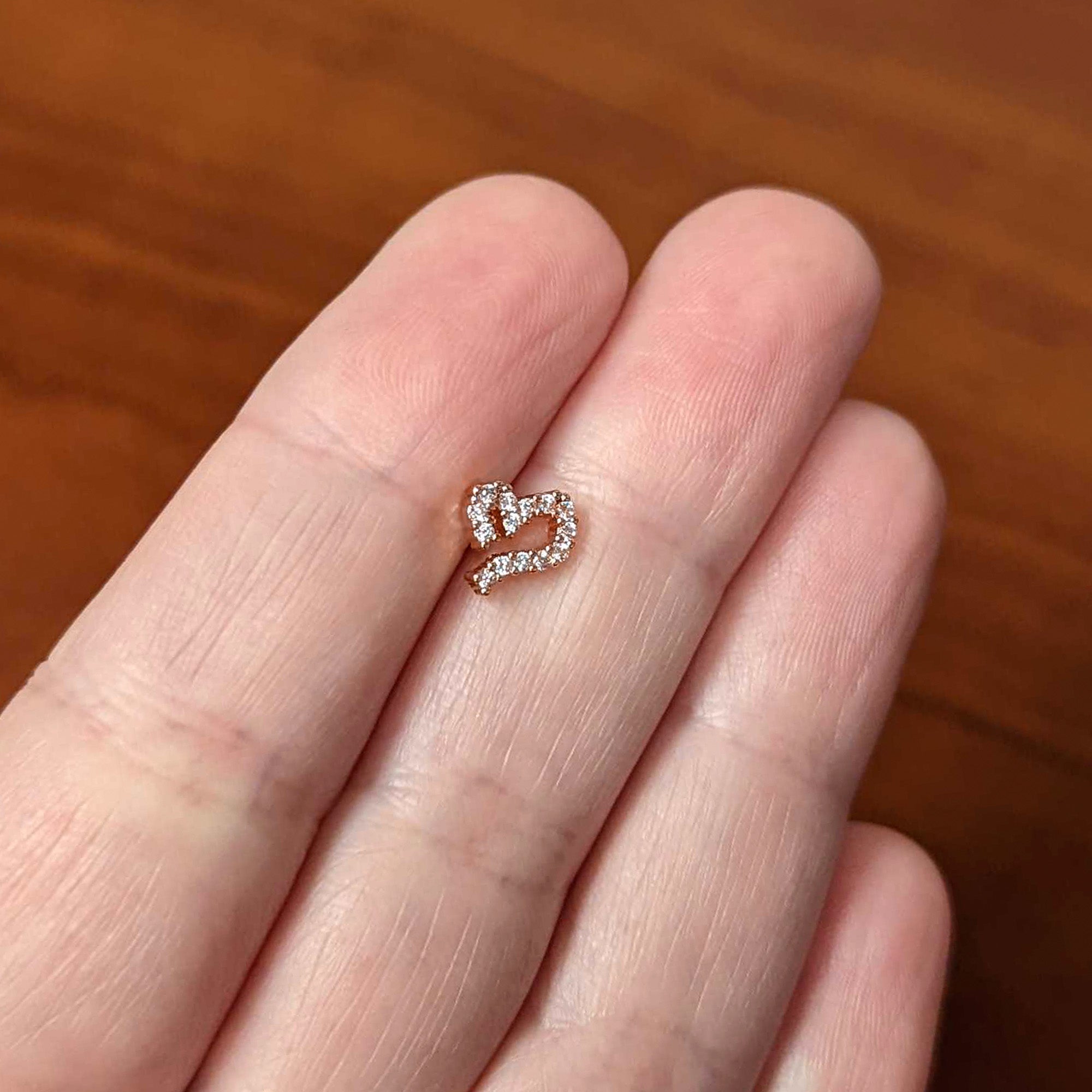 16G 5/16 CZ Gem Rosy Hue Half Heart Internal Thread Labret Tragus