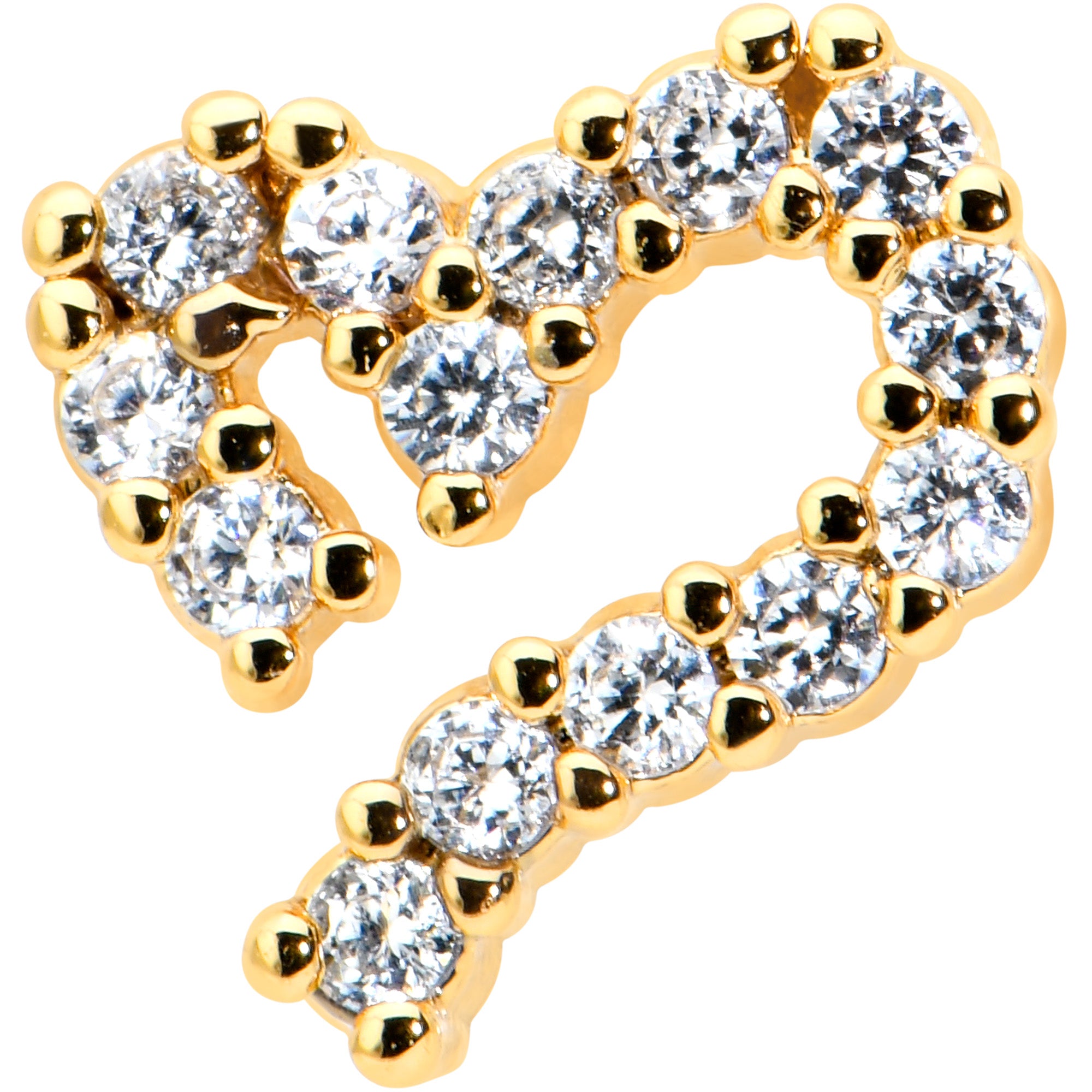 16G 5/16 CZ Gem Gold Hue Half Heart Internal Thread Labret Tragus