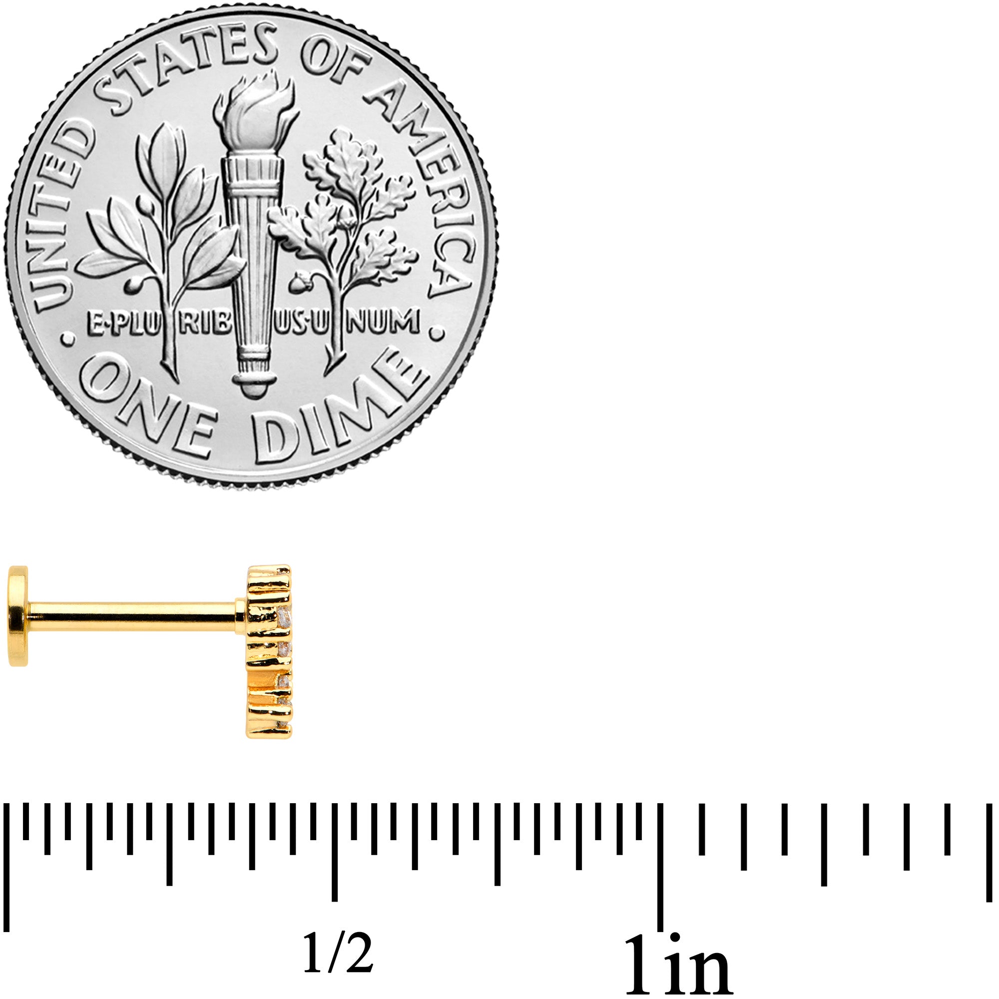 16G 5/16 CZ Gem Gold Hue Half Heart Internal Thread Labret Tragus