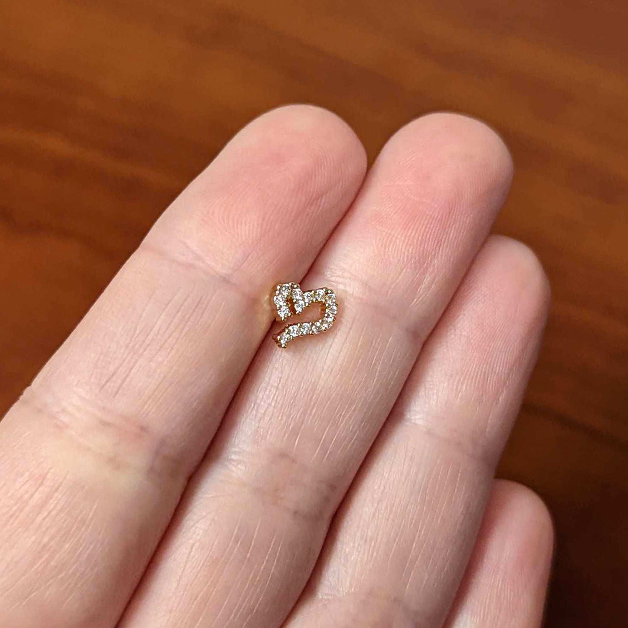 16G 5/16 CZ Gem Gold Hue Half Heart Internal Thread Labret Tragus