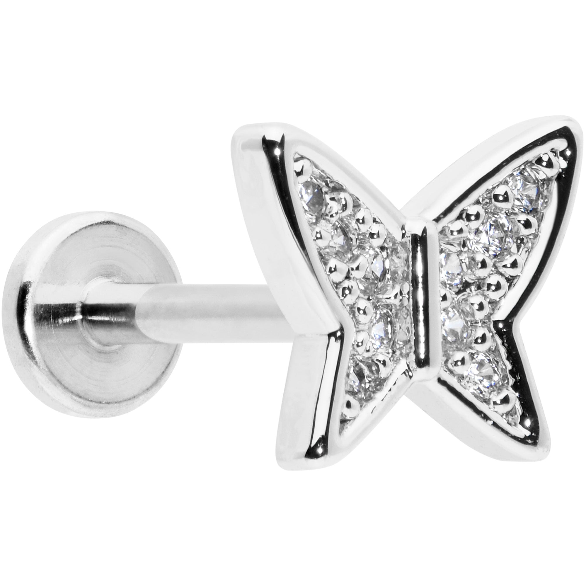 16G 5/16 Clear CZ Gem Butterfly Internally Threaded Labret Tragus