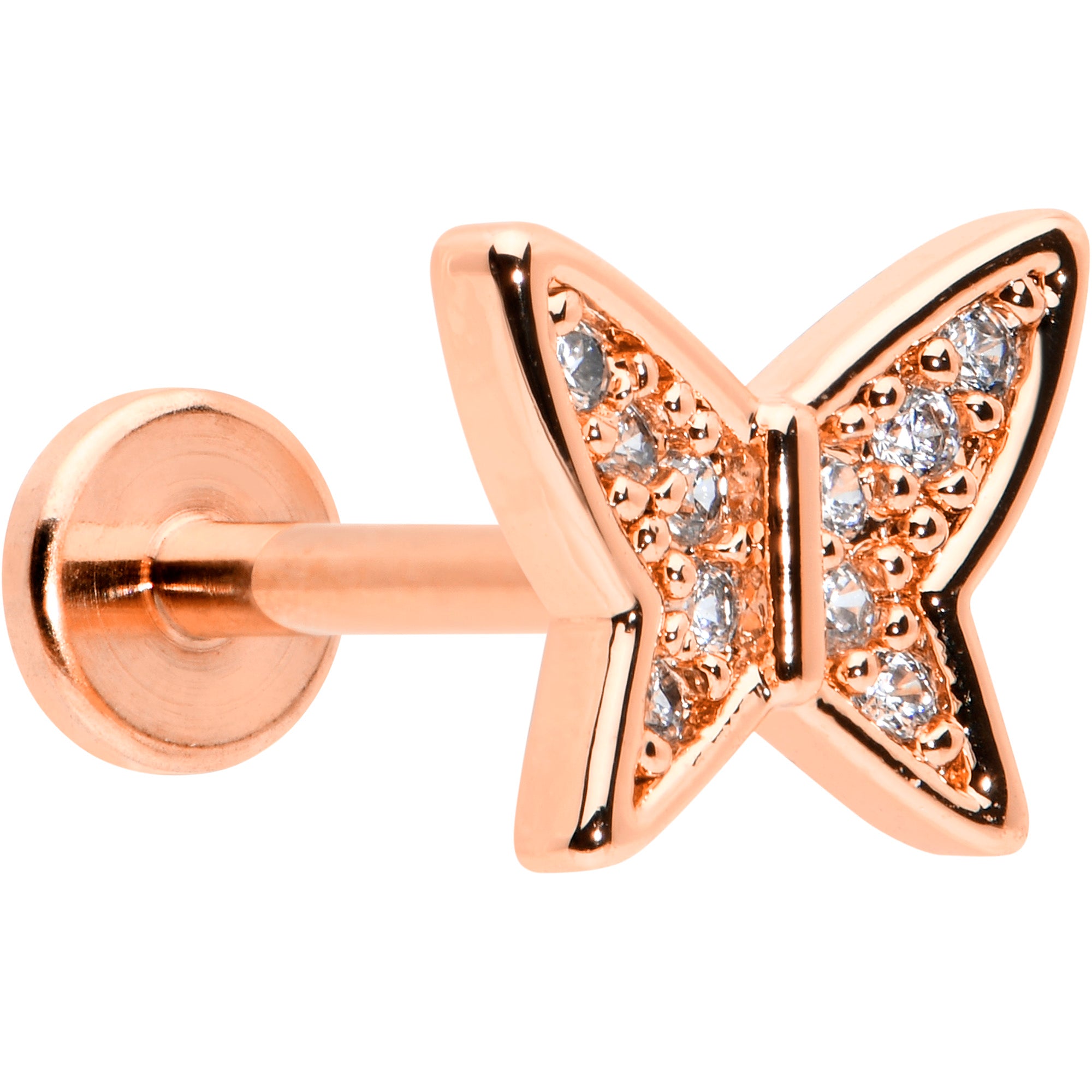 16G 5/16 CZ Gem Rosy Hue Butterfly Internal Thread Labret Tragus