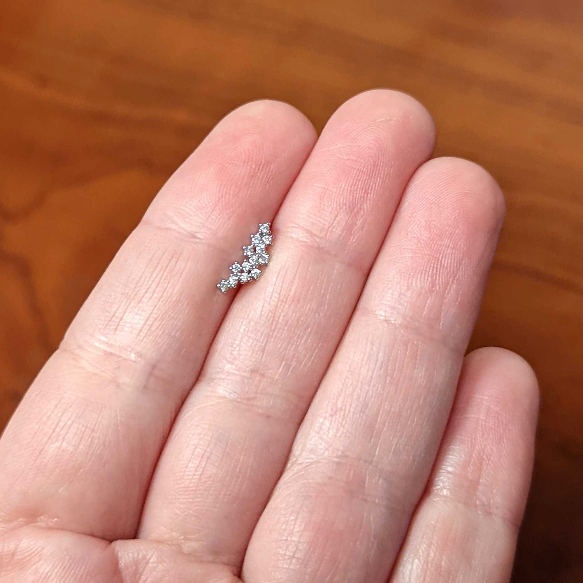 16G 1/4 Clear CZ Gem Texture Arc Internal Thread Labret Tragus