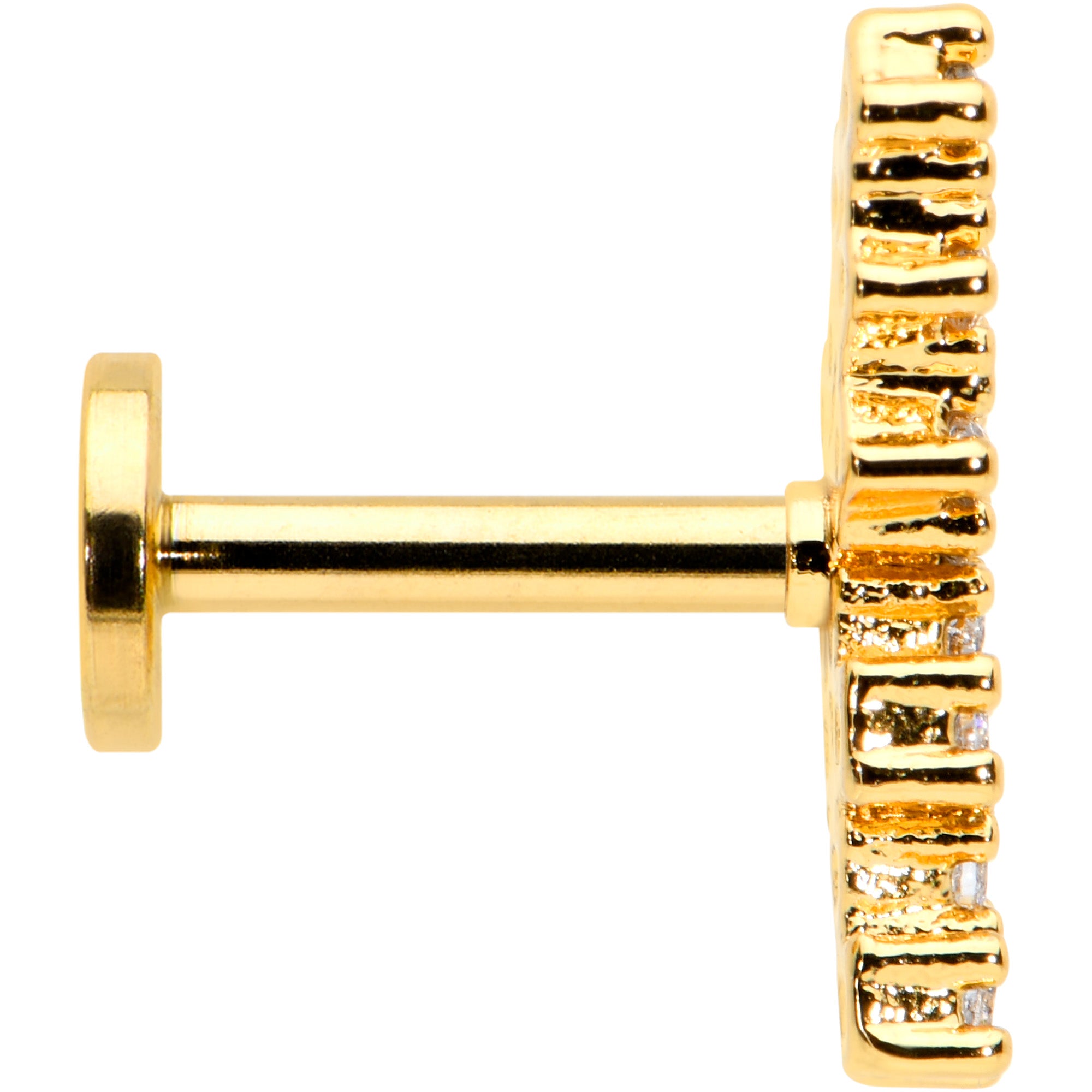 16G 1/4 CZ Gem Gold Hue Texture Arc Internal Thread Labret Tragus