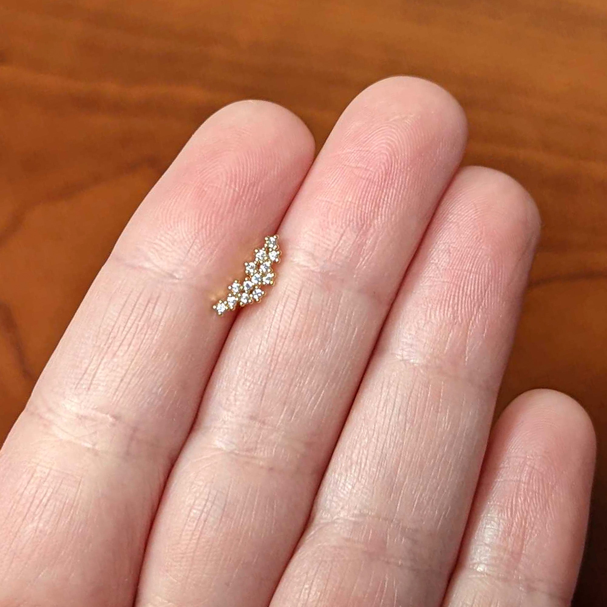 16G 1/4 CZ Gem Gold Hue Texture Arc Internal Thread Labret Tragus