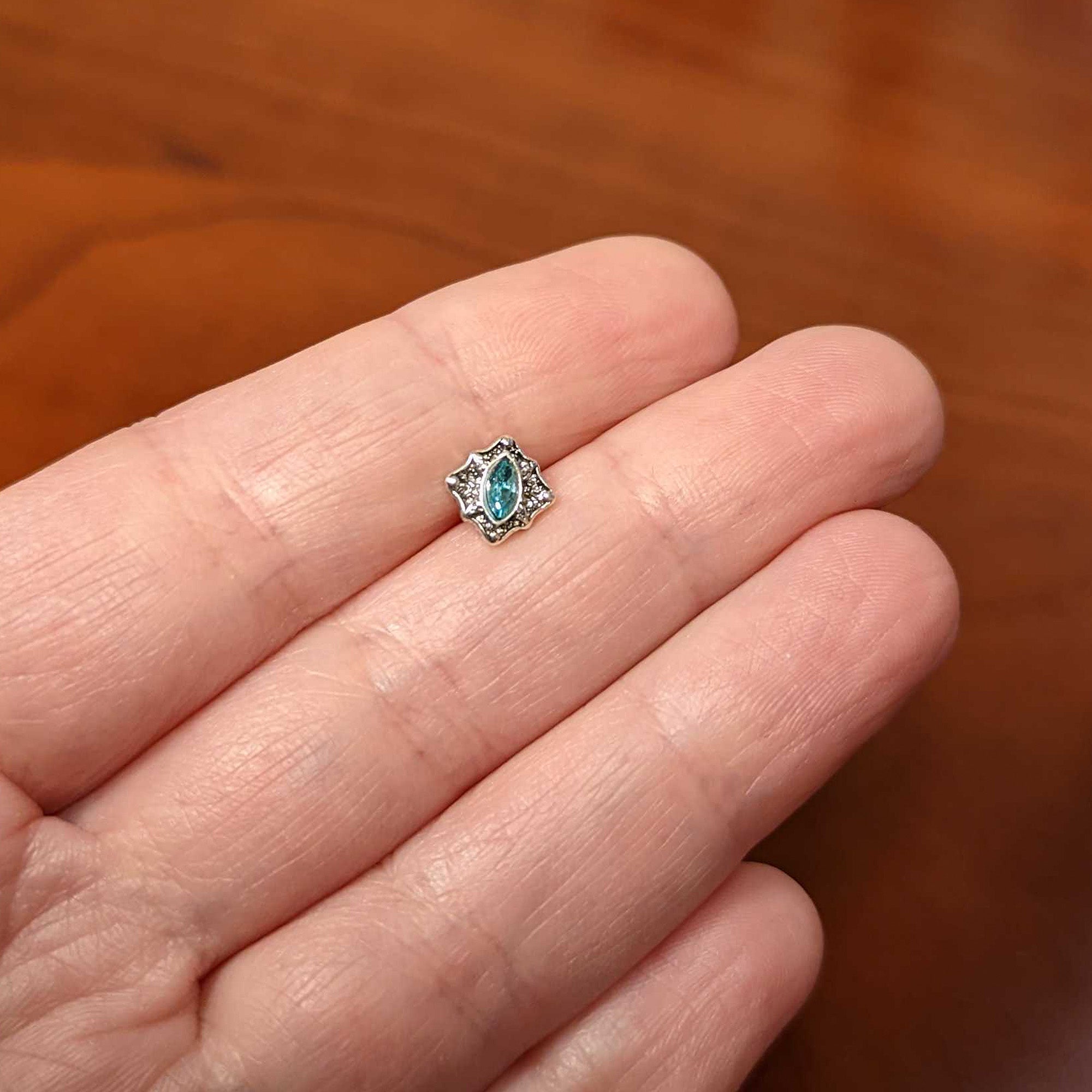 16G 1/4 Blue Gem Rhombus Retro Cartilage Tragus Earring