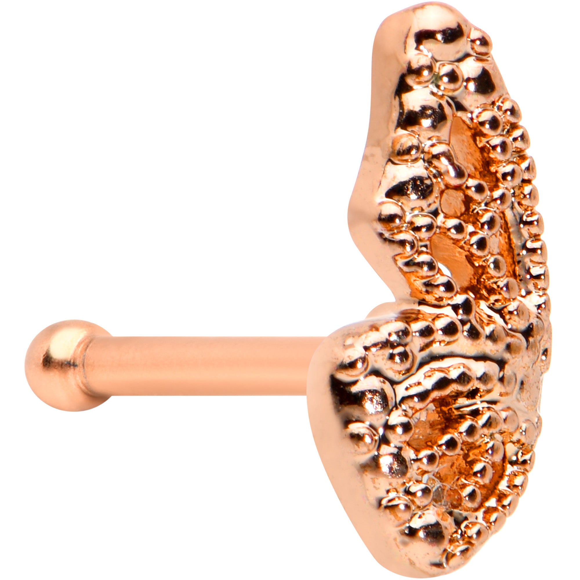 20 Gauge 1/4 Rose Gold tone Textured Butterfly Wing Nose Bone