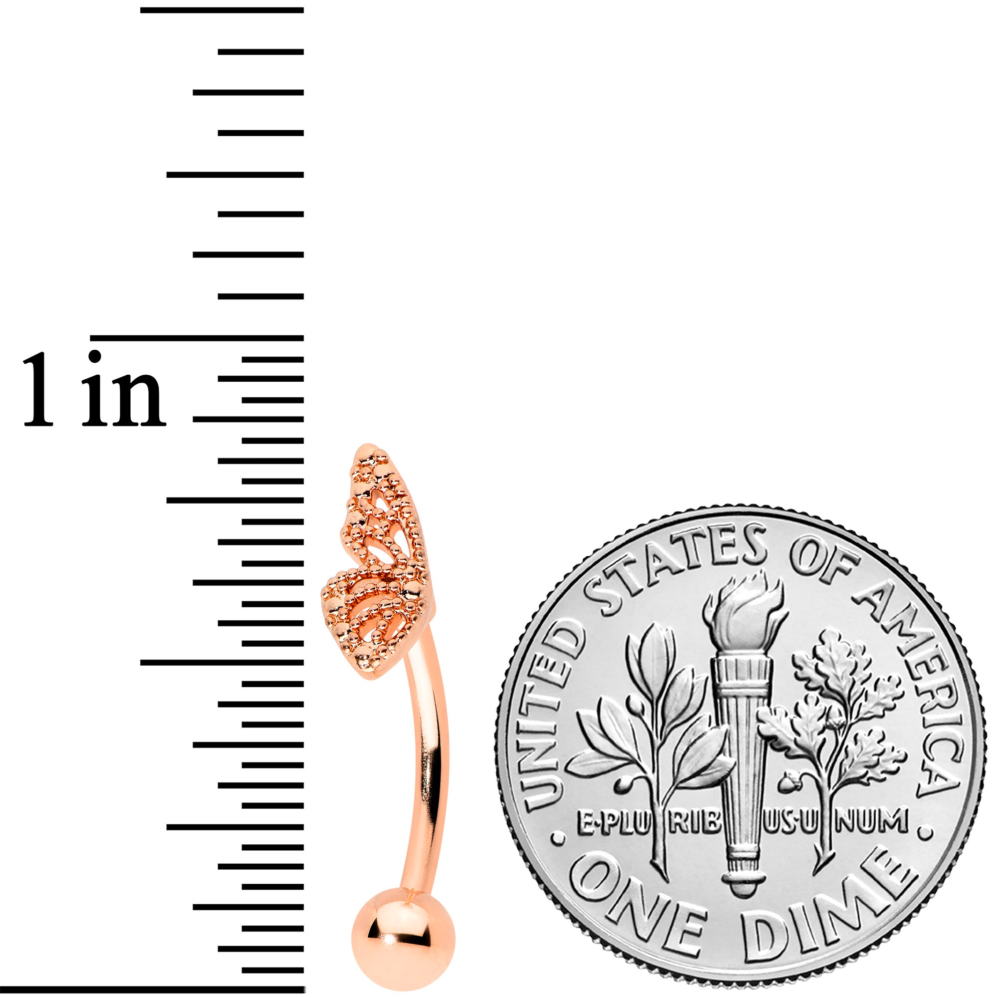 16G 5/16 Rose Gold Tone Textured Wing Curved Eyebrow Ring