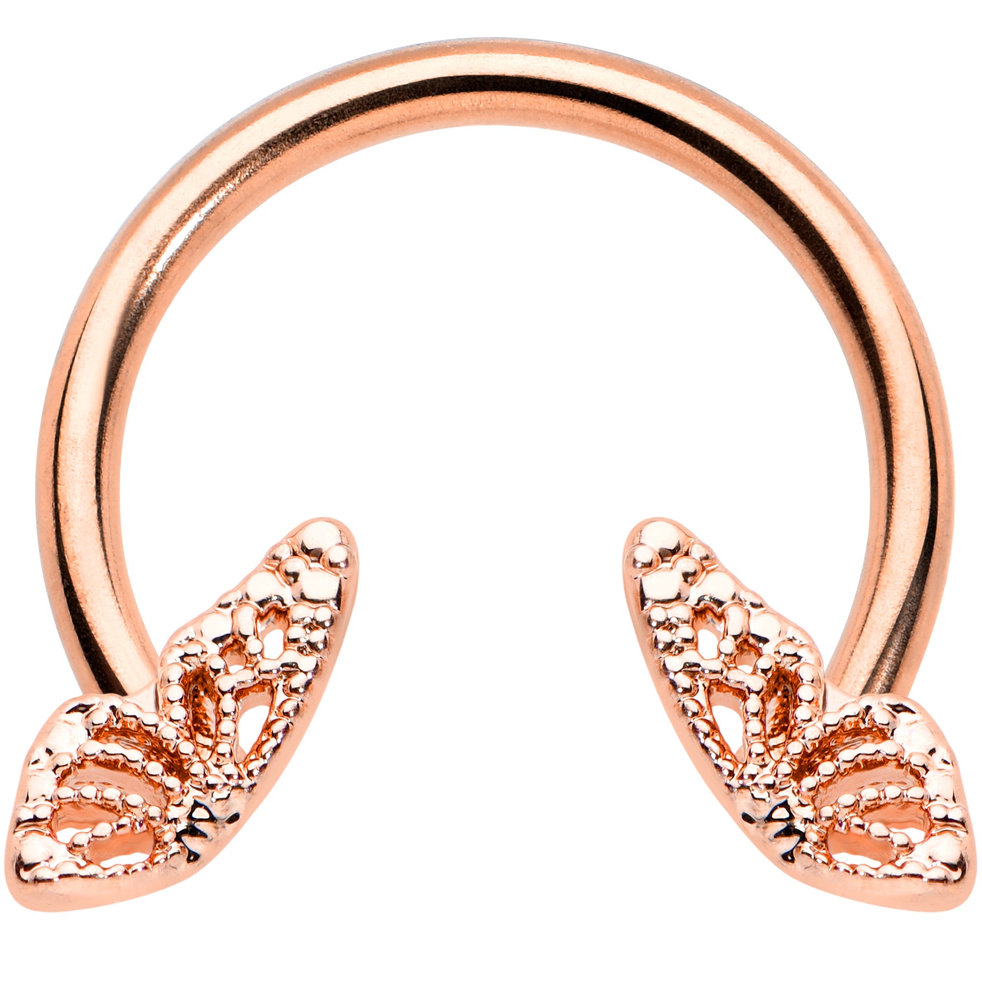 16G 3/8 Rose Gold Hue Texture Butterfly Horseshoe Circular Barbell