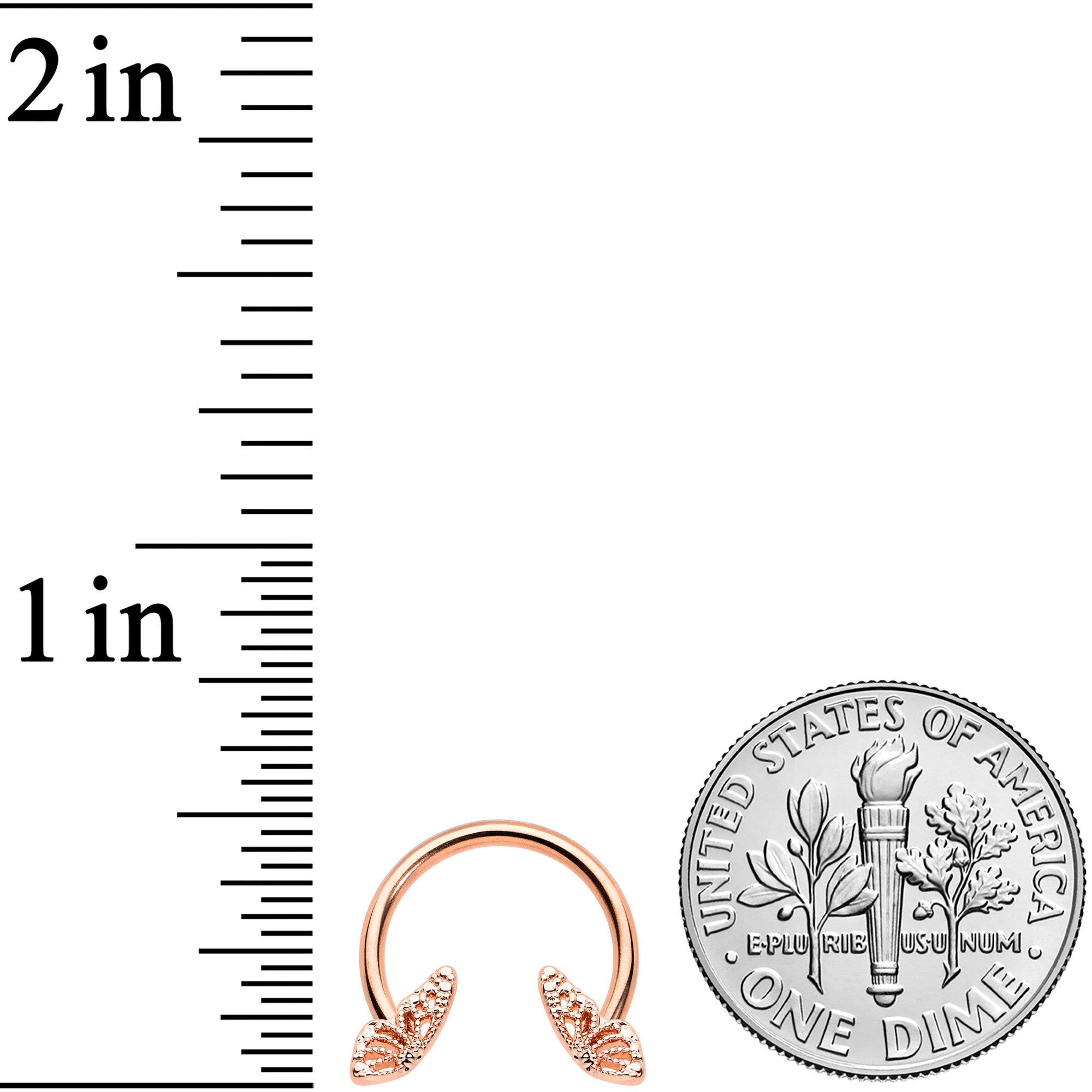 16G 3/8 Rose Gold Hue Texture Butterfly Horseshoe Circular Barbell