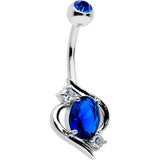 Blue Clear Gem Oval Swirl Elegant Belly Ring