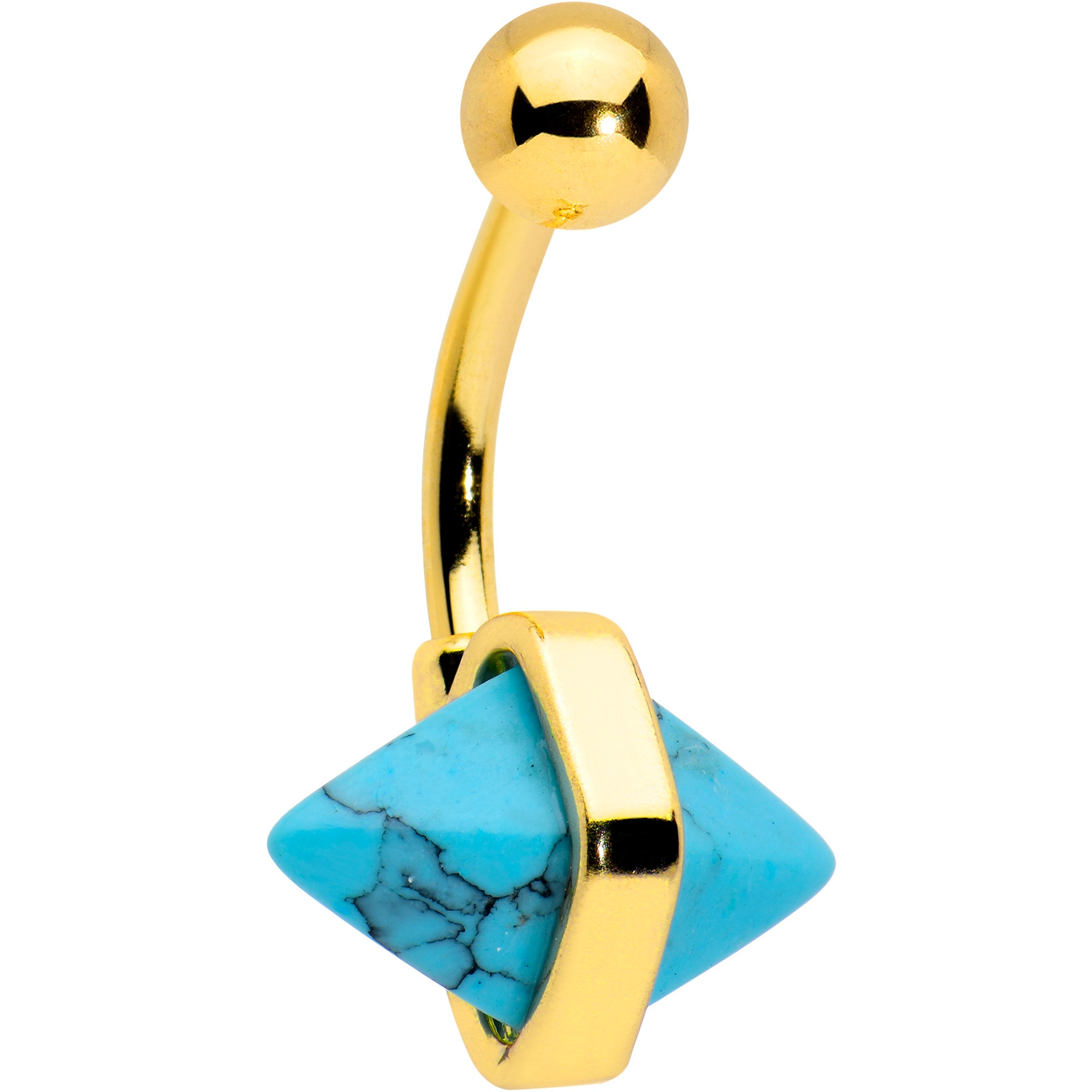 Gold Tone Turquoise Rhombus Belly Ring