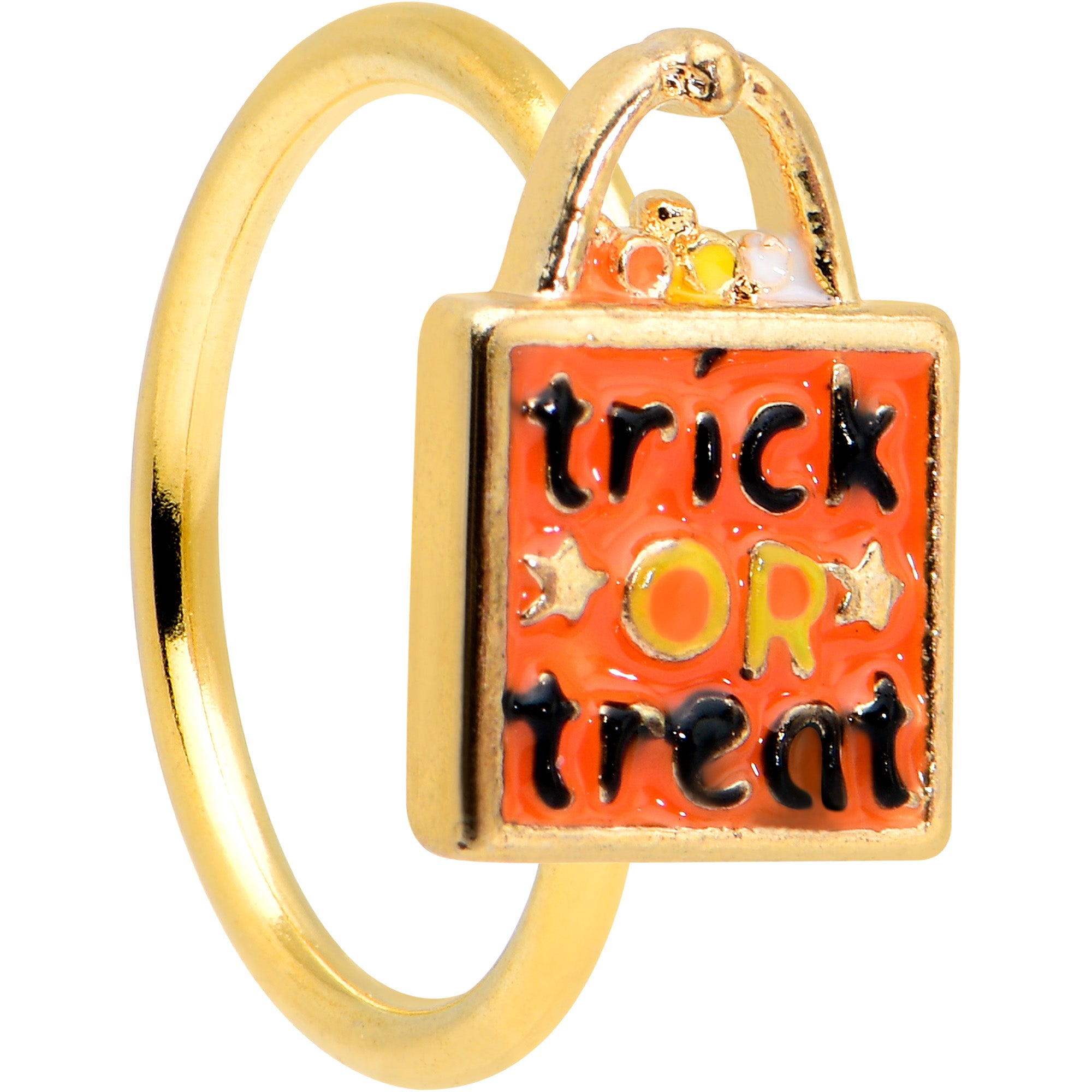 20G 5/16 Gold Tone Trick or Treat Bag Halloween Nose Hoop