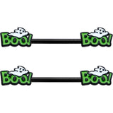 14 Gauge 9/16 Black Boo Smile Ghost Halloween Barbell Nipple Ring Set
