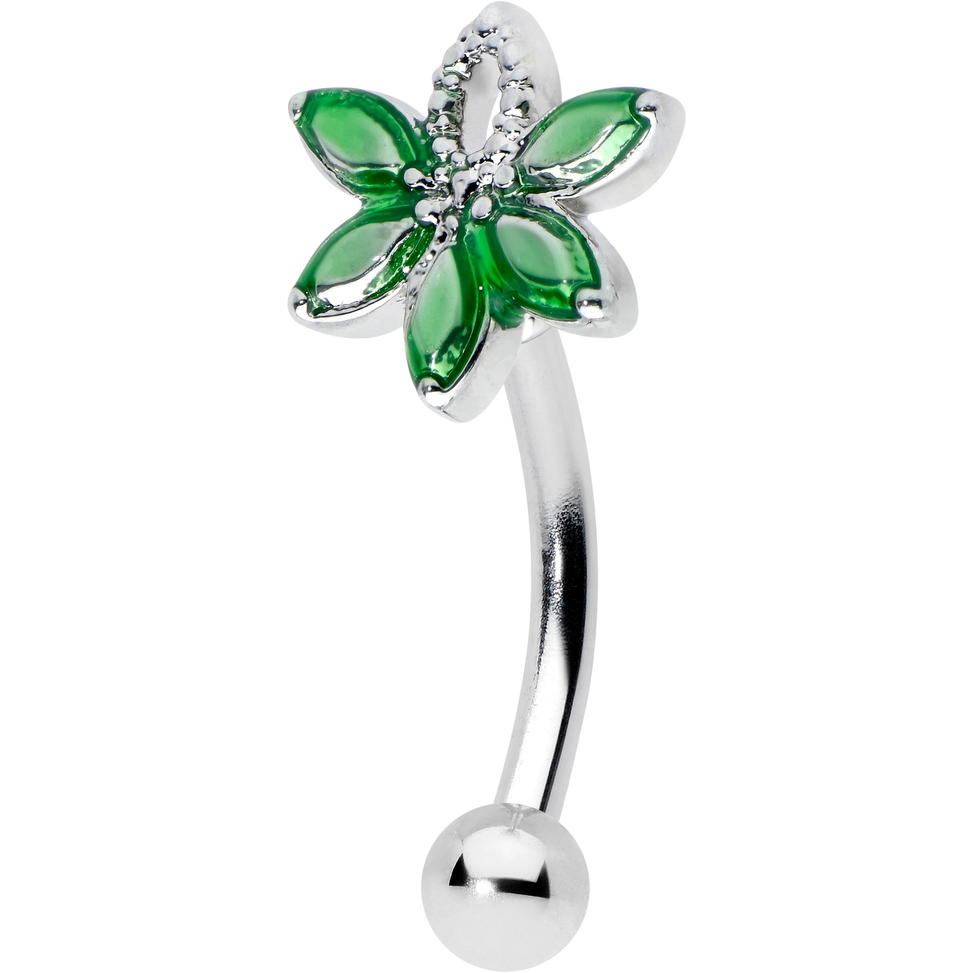 16G 5/16 Green Gem Pot Leaf Textured Curved Eyebrow Ring