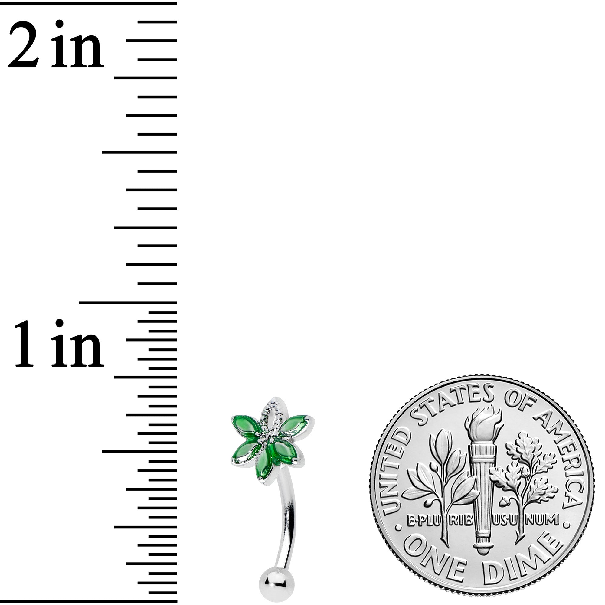 16G 5/16 Green Gem Pot Leaf Textured Curved Eyebrow Ring