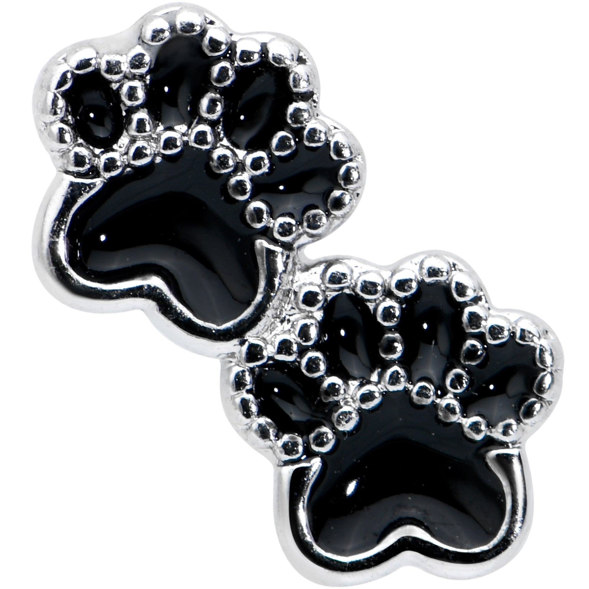16G 1/4 Textured Black Paw Prints Cartilage Tragus Earring