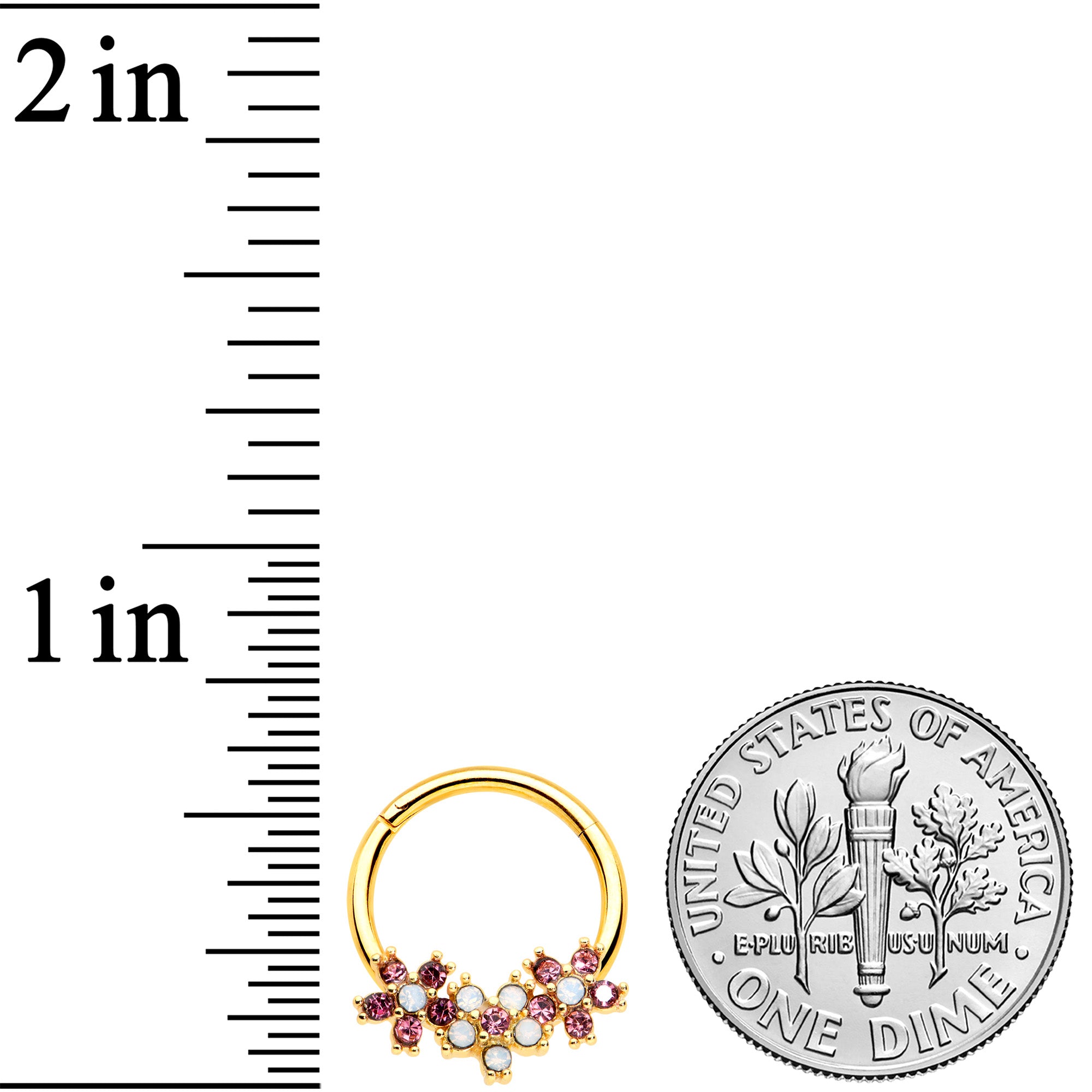 16G 3/8 White Faux Opal Gold Hue Bunch Flower Hinged Segment Ring