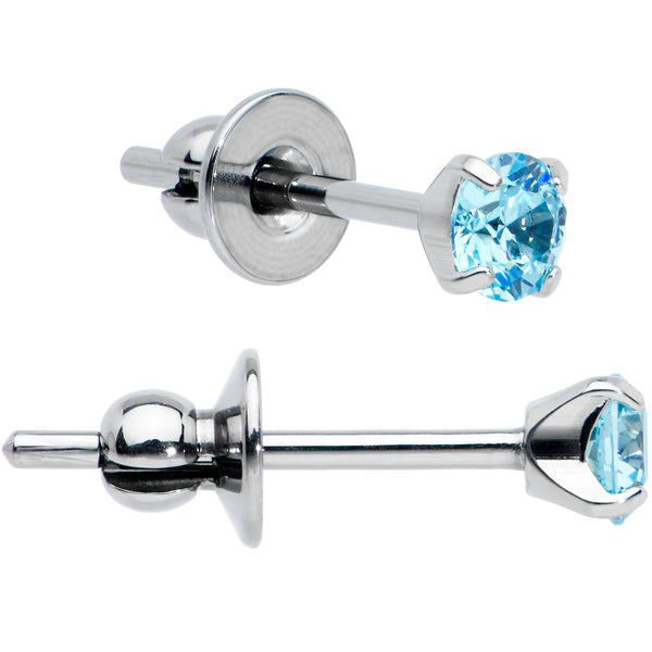 3mm Blue CZ Gem Implant Grade Titanium Stud Earrings