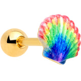 16 Gauge 1/4 Gold Tone Rainbow Scallop Shell Cartilage Tragus Earring
