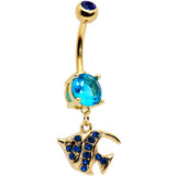 Blue Gem Gold Tone Adorable Angelfish Dangle Belly Ring