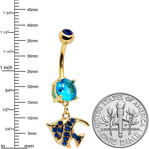 Blue Gem Gold Tone Adorable Angelfish Dangle Belly Ring